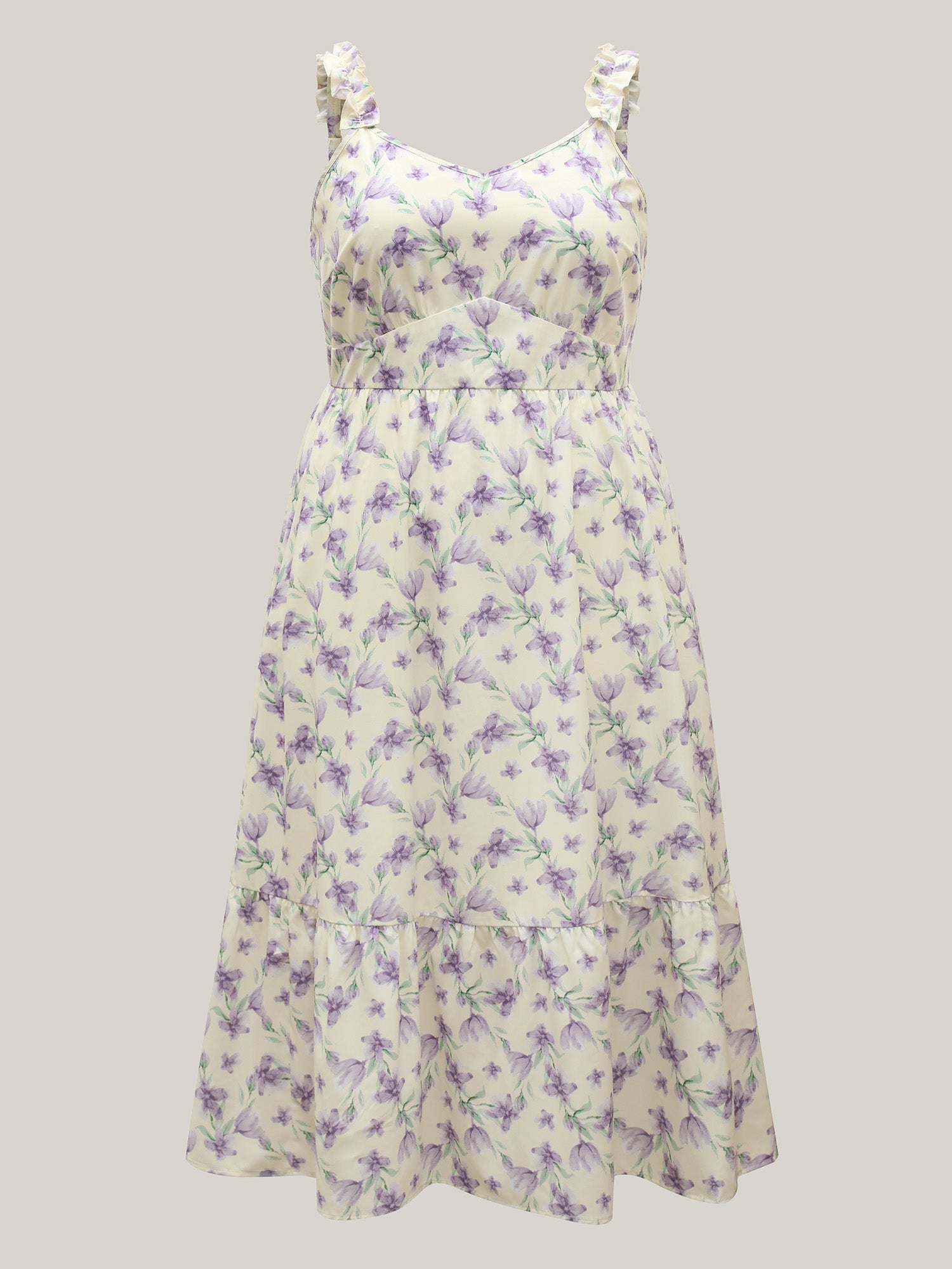 Vine Floral Pockets Stretchy Waist Midi Dress