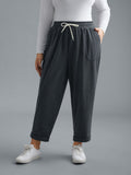Plain Drawstring Slant Pocket Roll Hem Pants