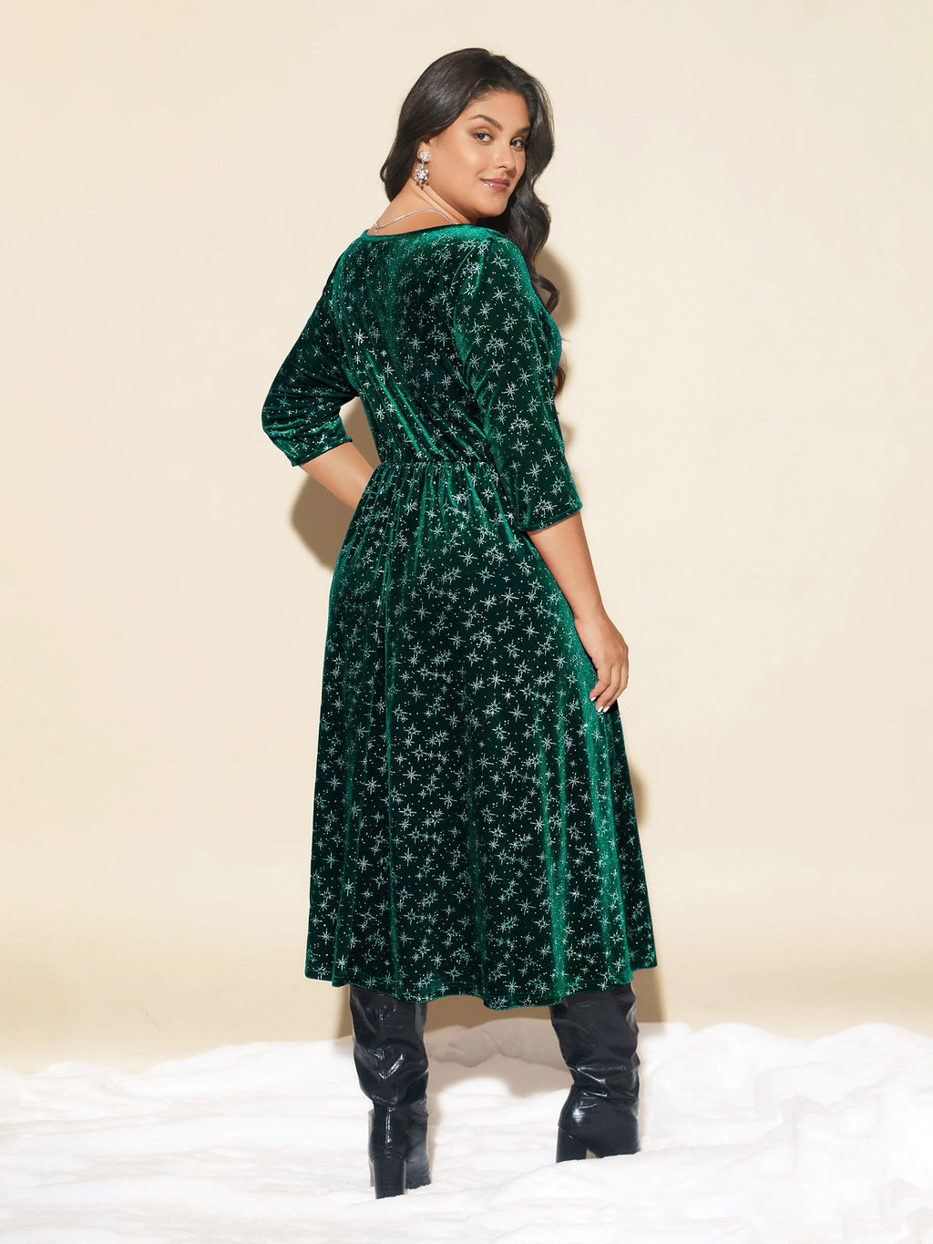 Embossed Velvet Sweetheart Neckline Midi Dress