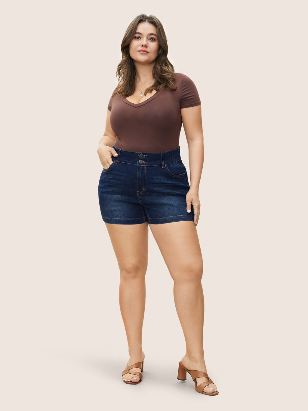 Dark Wash Elastic Waist Skinny Denim Shorts