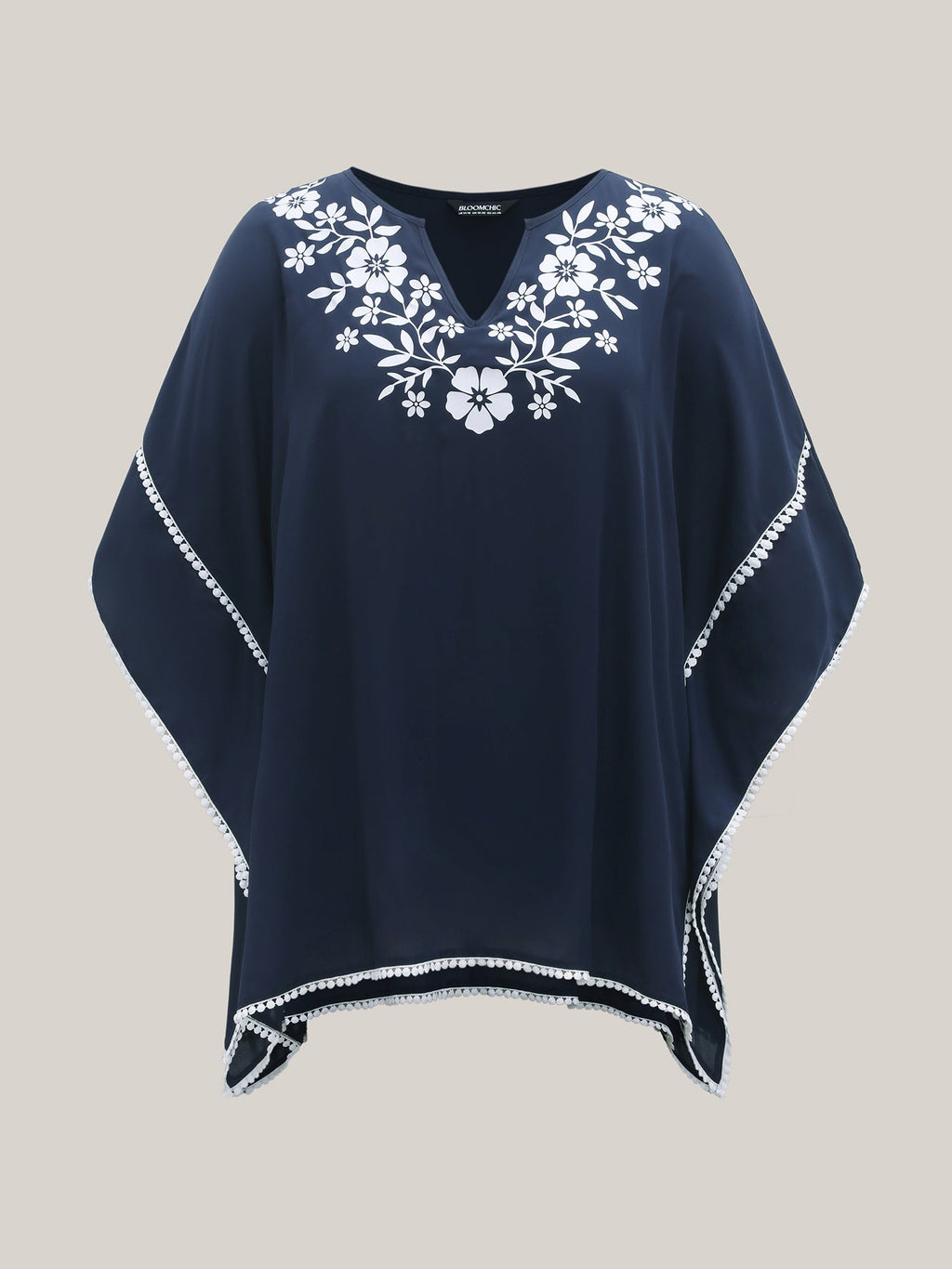 Printed Neckline Lace Spliced Loose Shirt