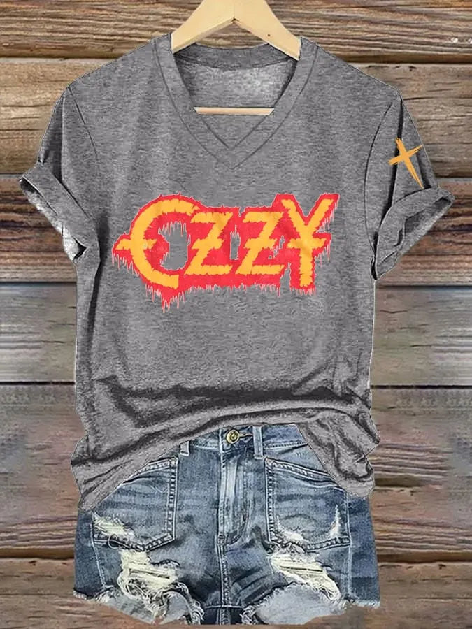 Women's heavy metal Hot Singer Printed V-Neck T-Shirt