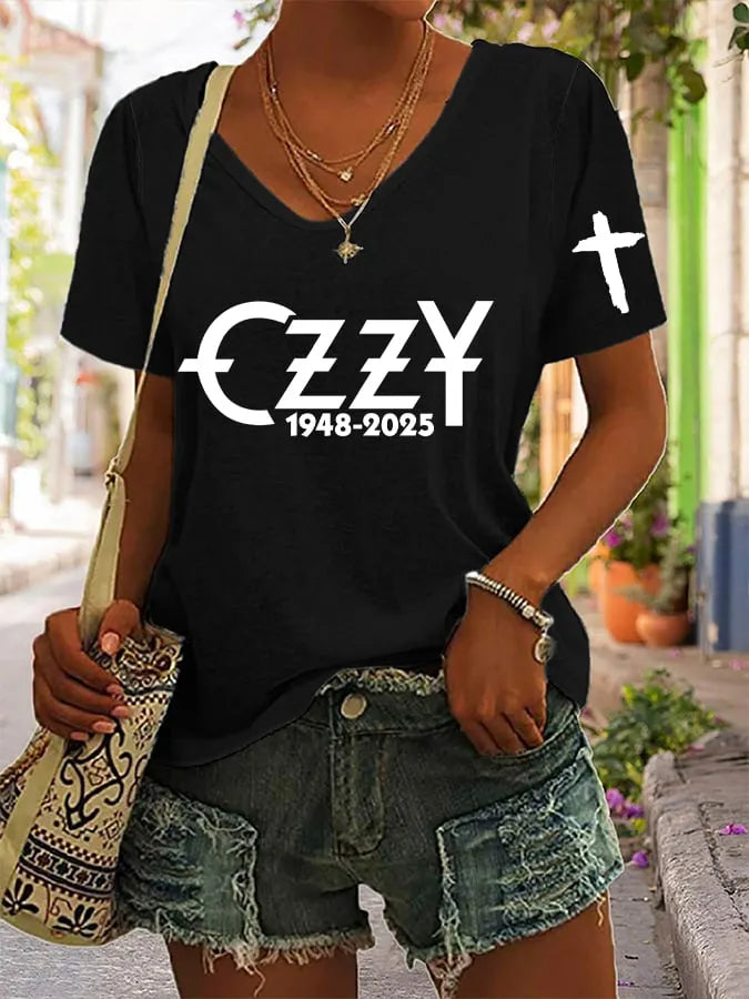 Women's “Hot Singer” Printed V-Neck T-Shirt
