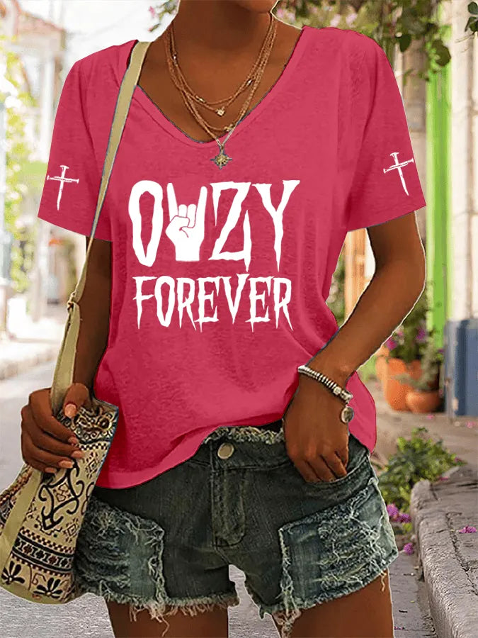 Women's Rock Legend Memorial Print V-Neck T-Shirt