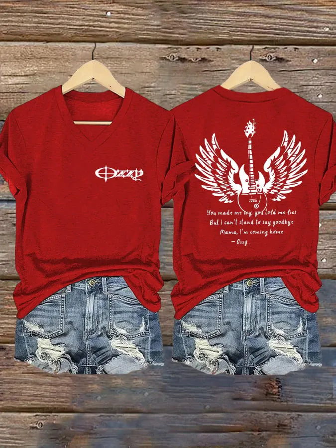 Women's "Hot Singer" Mama I'm Coming Home Printed V-Neck T-Shirt