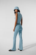 DENIM KNIT SLEEVELESS FULL ZIP TOP