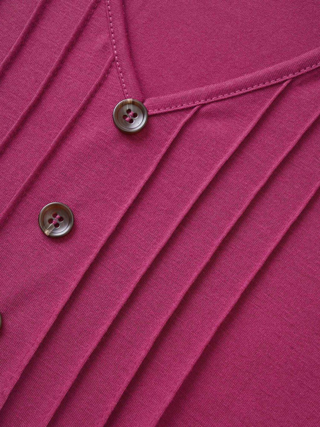 Solid Pleated Front Button Detail V Neck T-shirt