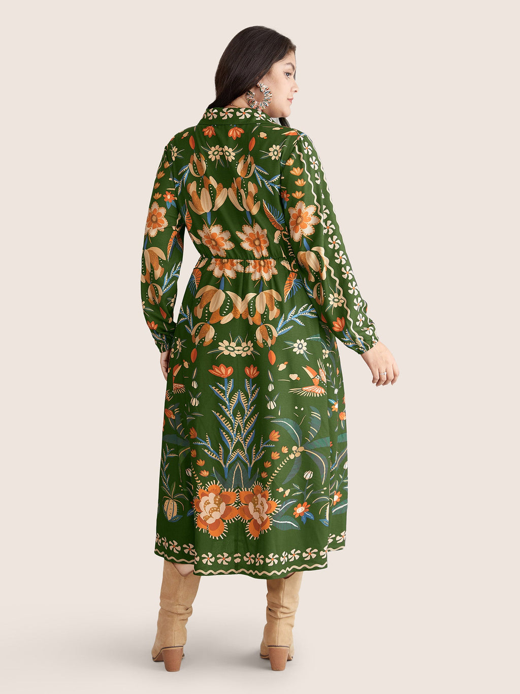 Bandana Print Pocket Lapel Collar Elastic Cuffs Dress