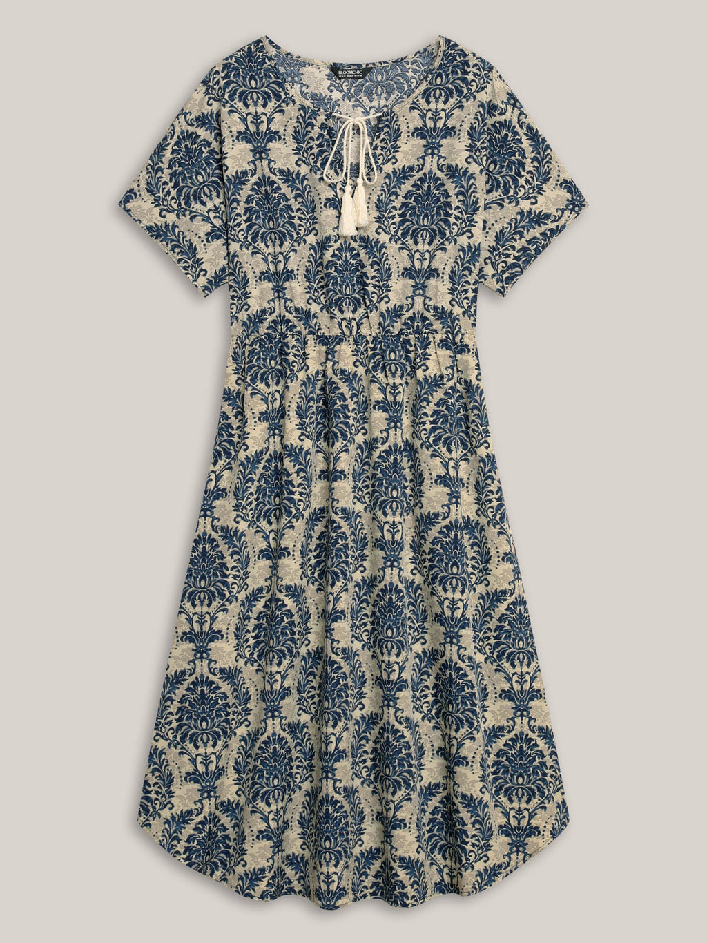 Ornate Print Curvy Hem Tied Maxi Dress