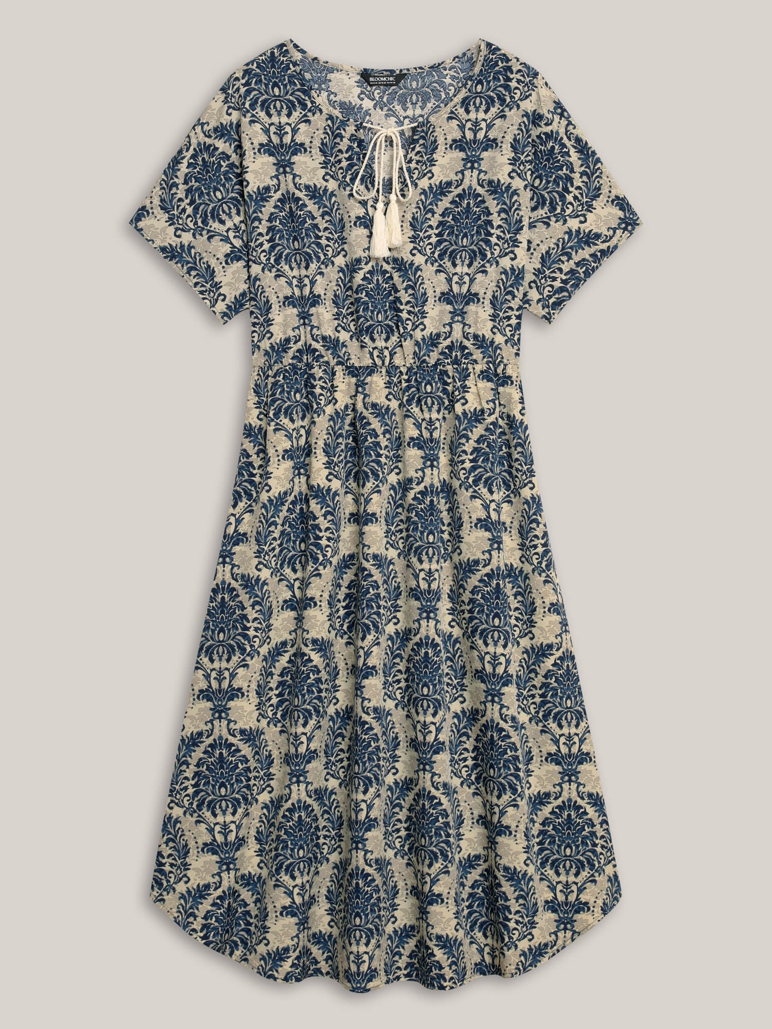 Ornate Print Curvy Hem Tied Maxi Dress