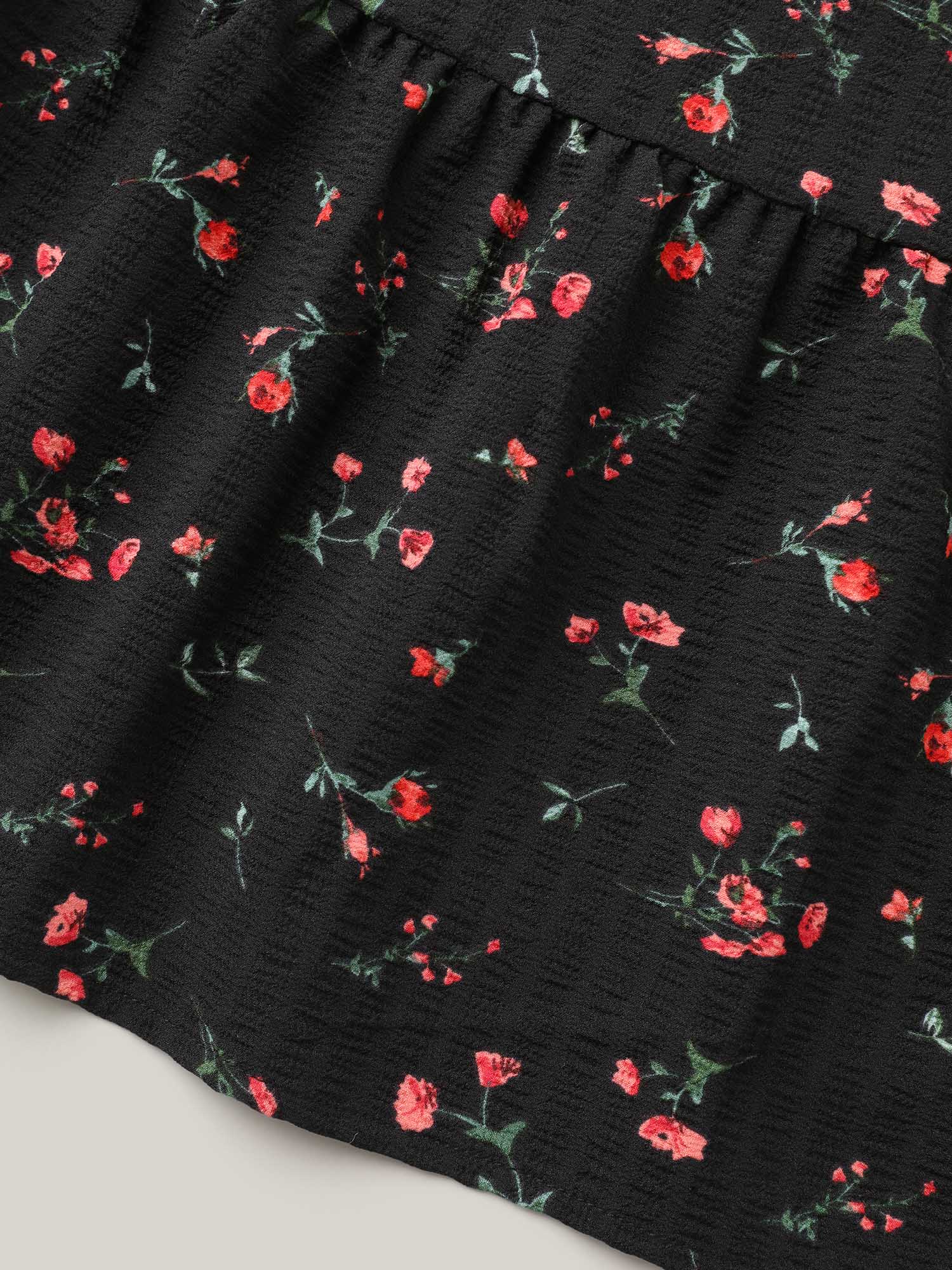 Floral Flared Sleeve Tiered Midi Dress