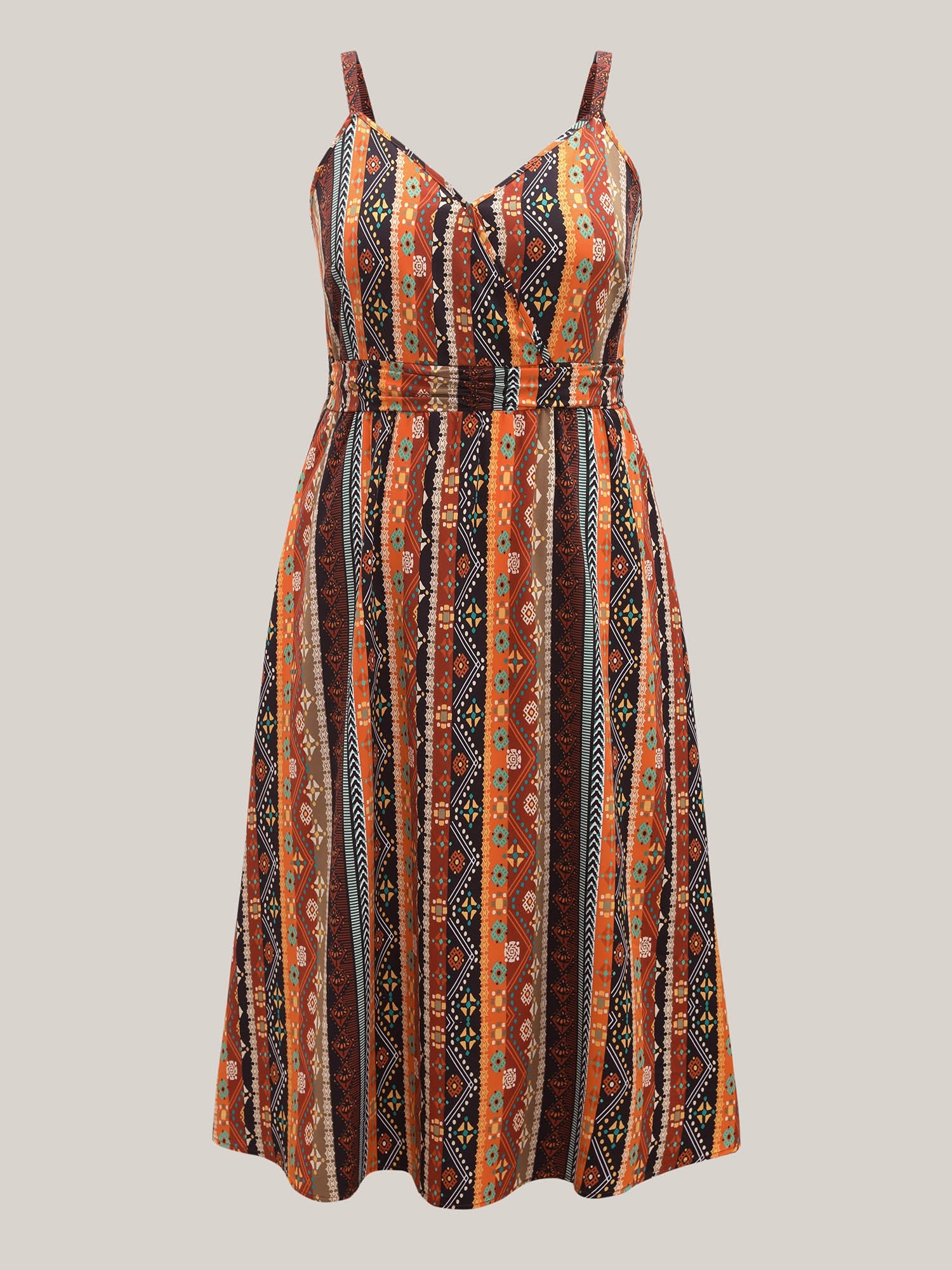 Colorful Striped Pleated Waist Pockets Jumpsuit