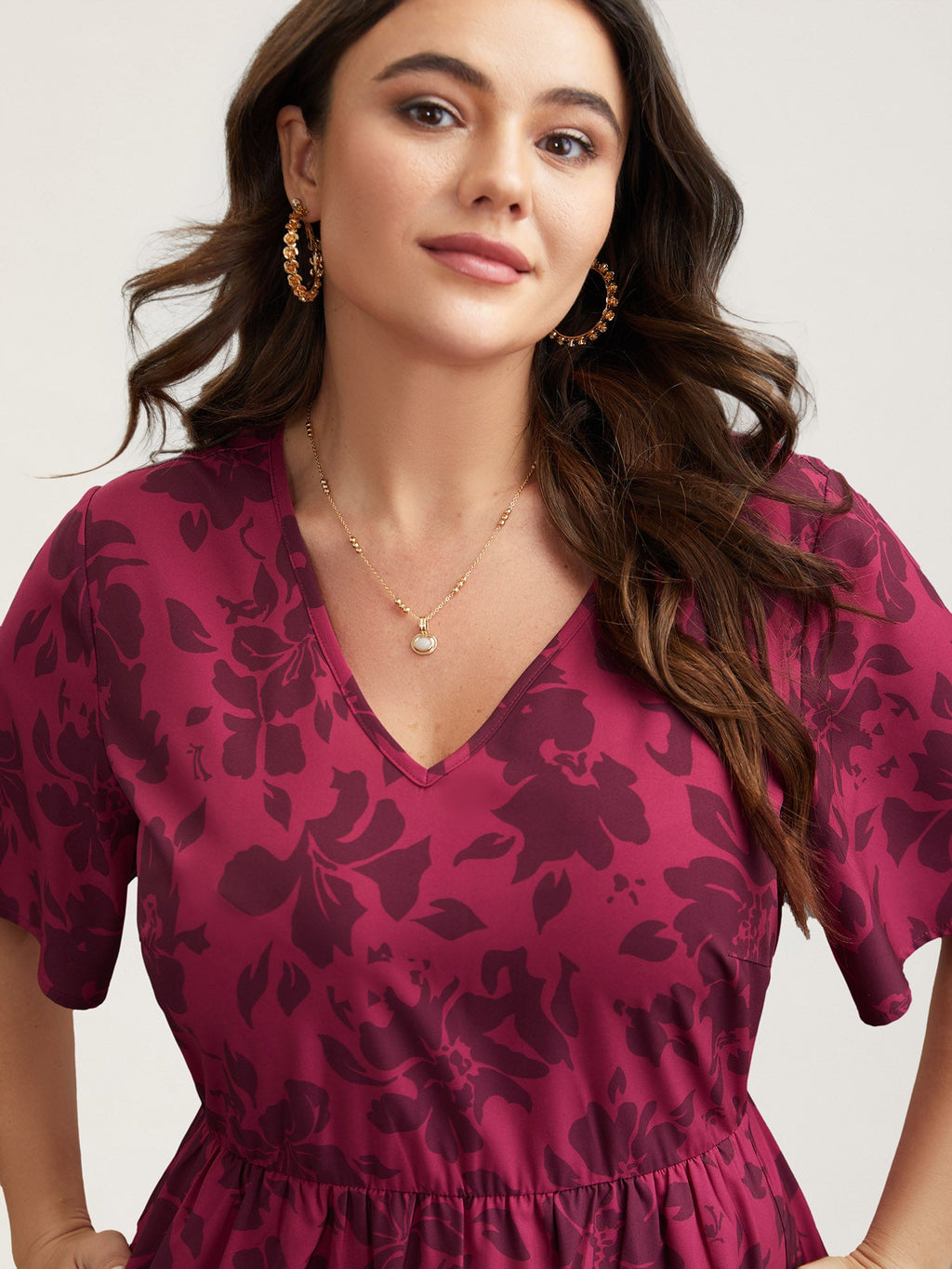 Romantic Flower Print Pockets Midi Dress