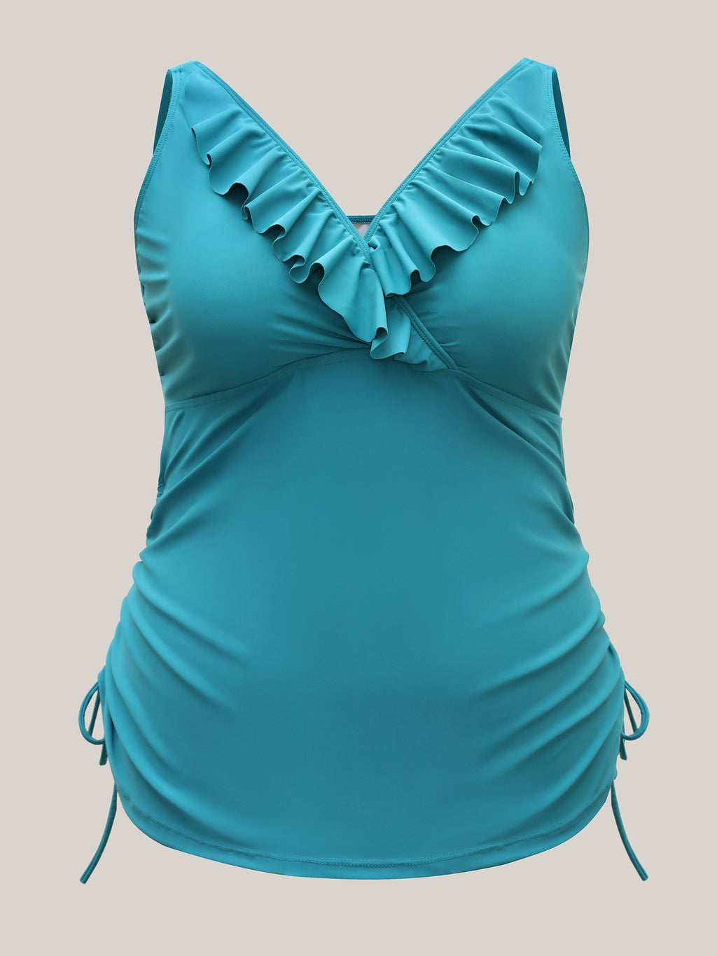 Ruffled Edges Drawstring Bust-Support Swim Top