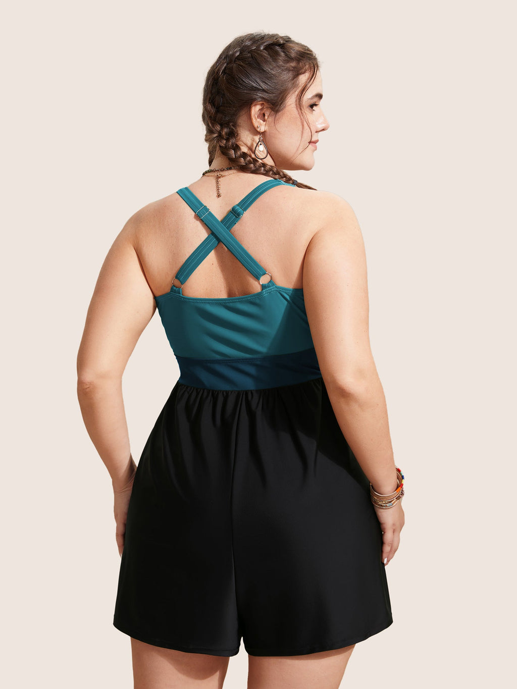 Patchwork Contrast Crossover One Piece Swimsuit