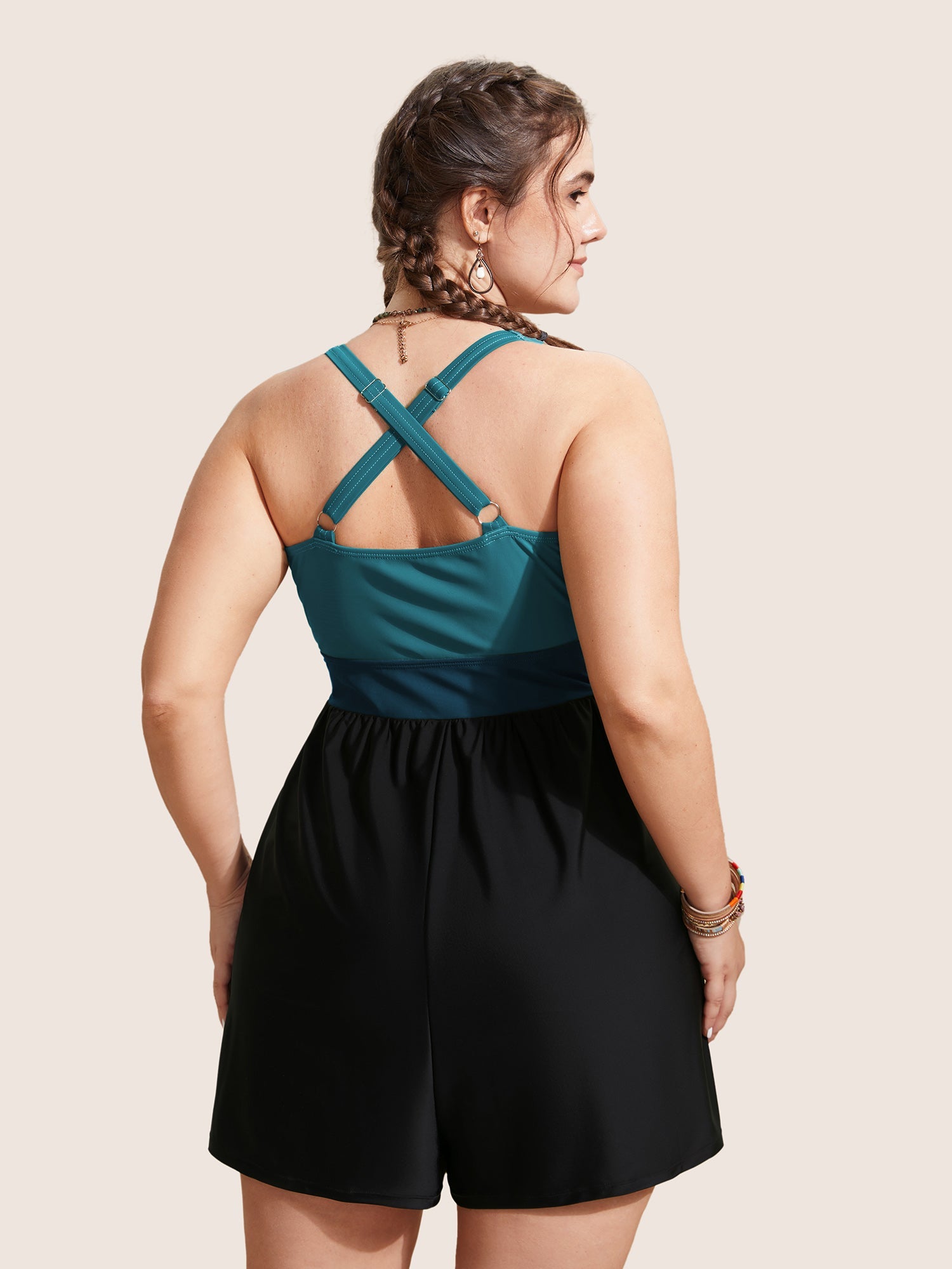 Patchwork Contrast Crossover One Piece Swimsuit