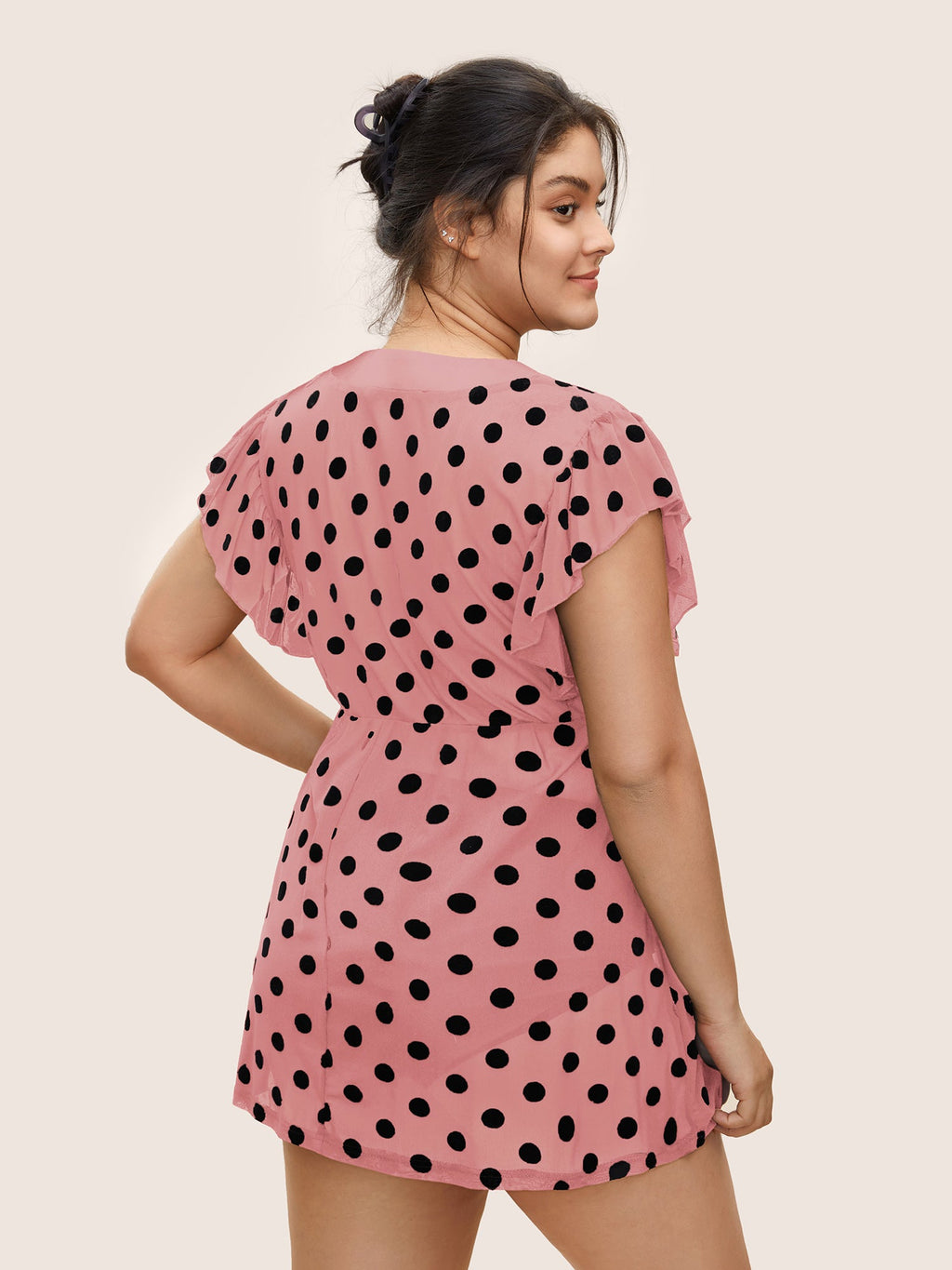 Polka Dot Mesh Ruffle Cap Sleeve Sleep Dress