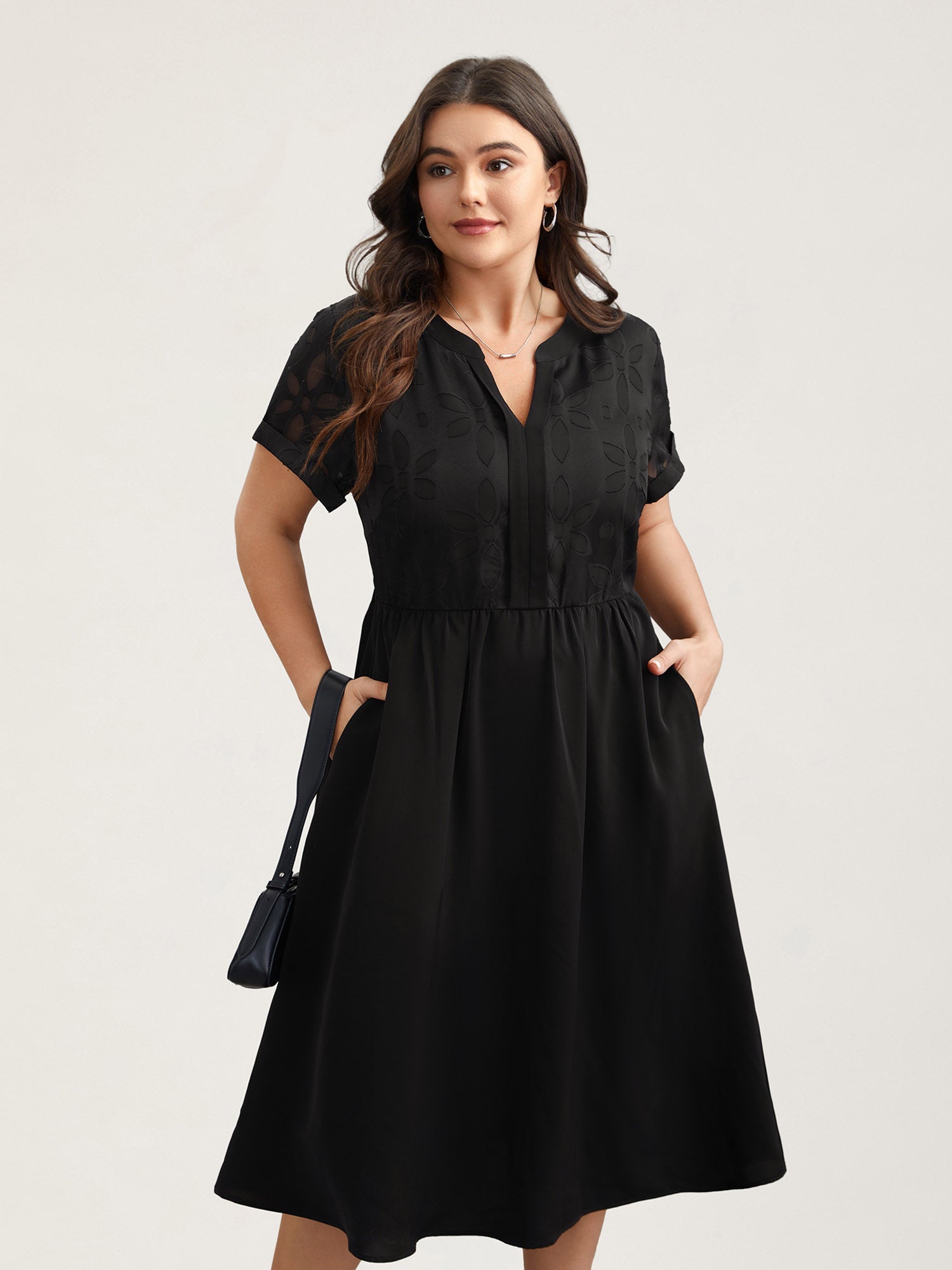 Sheer Back Textured Cut-Out Midi Dress