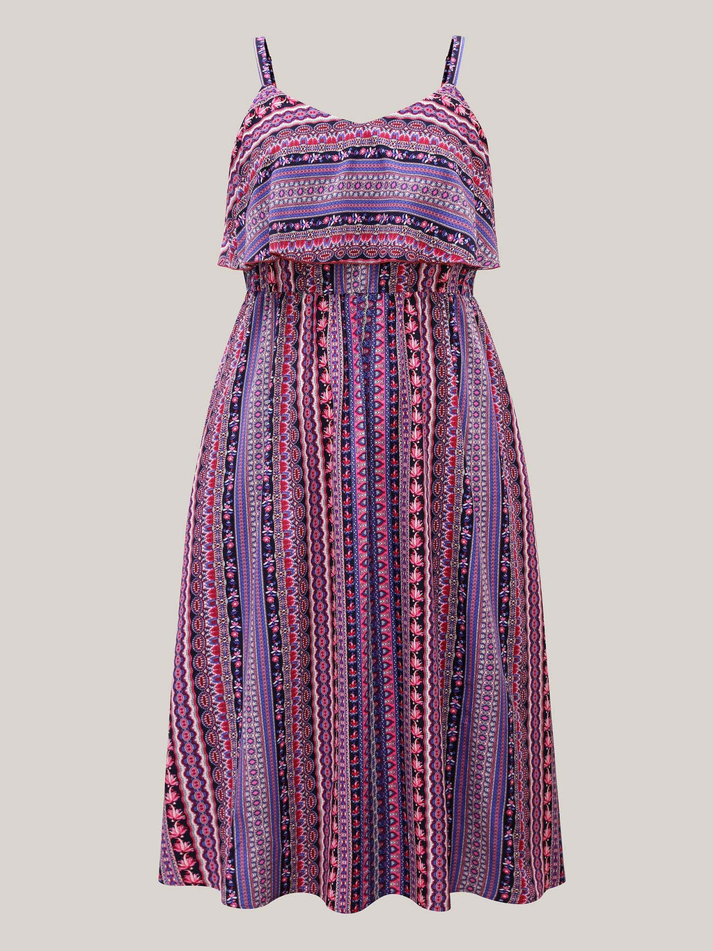 Boho Print Stretchy Waist Pockets Midi Dress