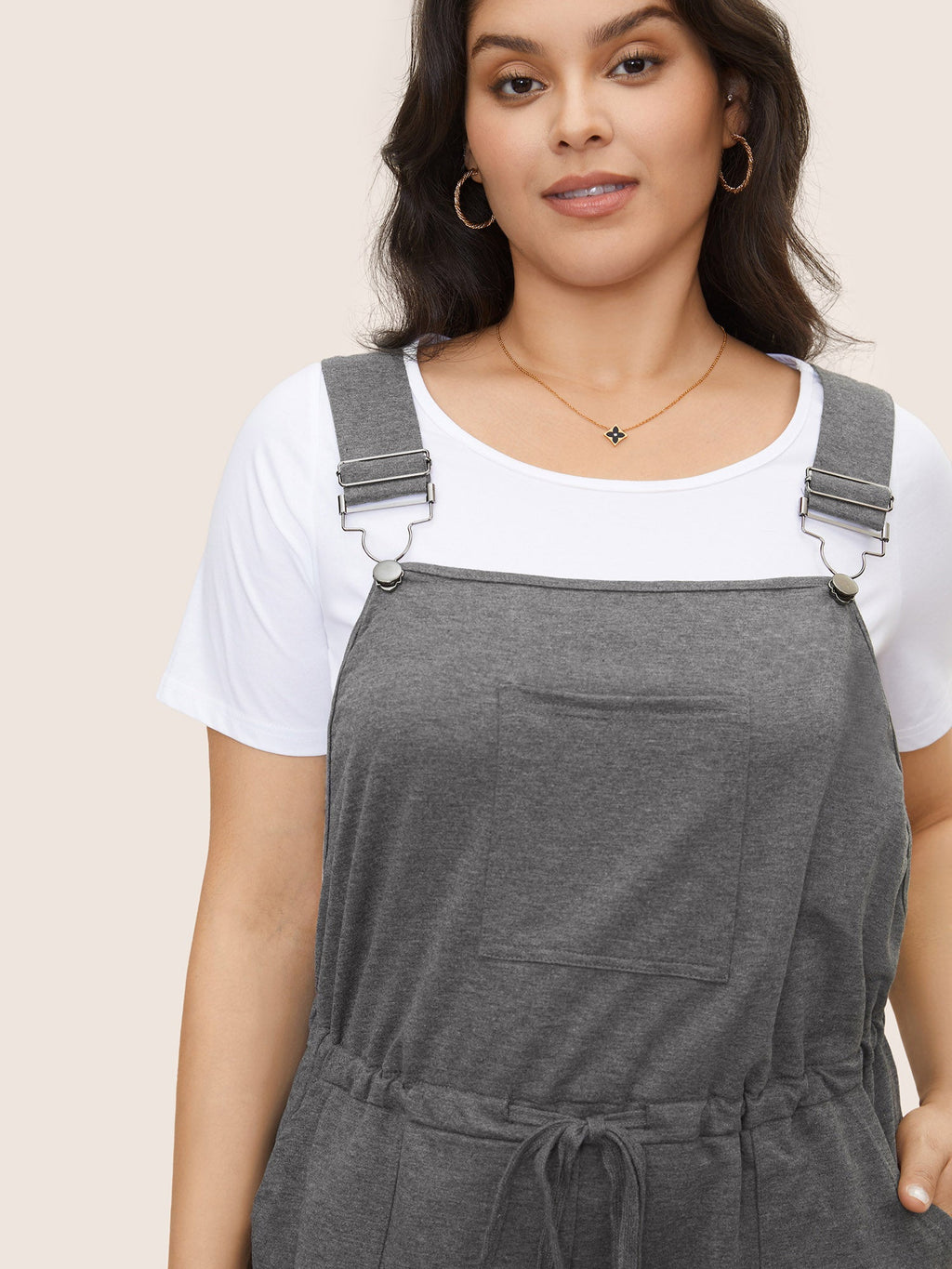 Solid Pocket Drawstring Overall Romper