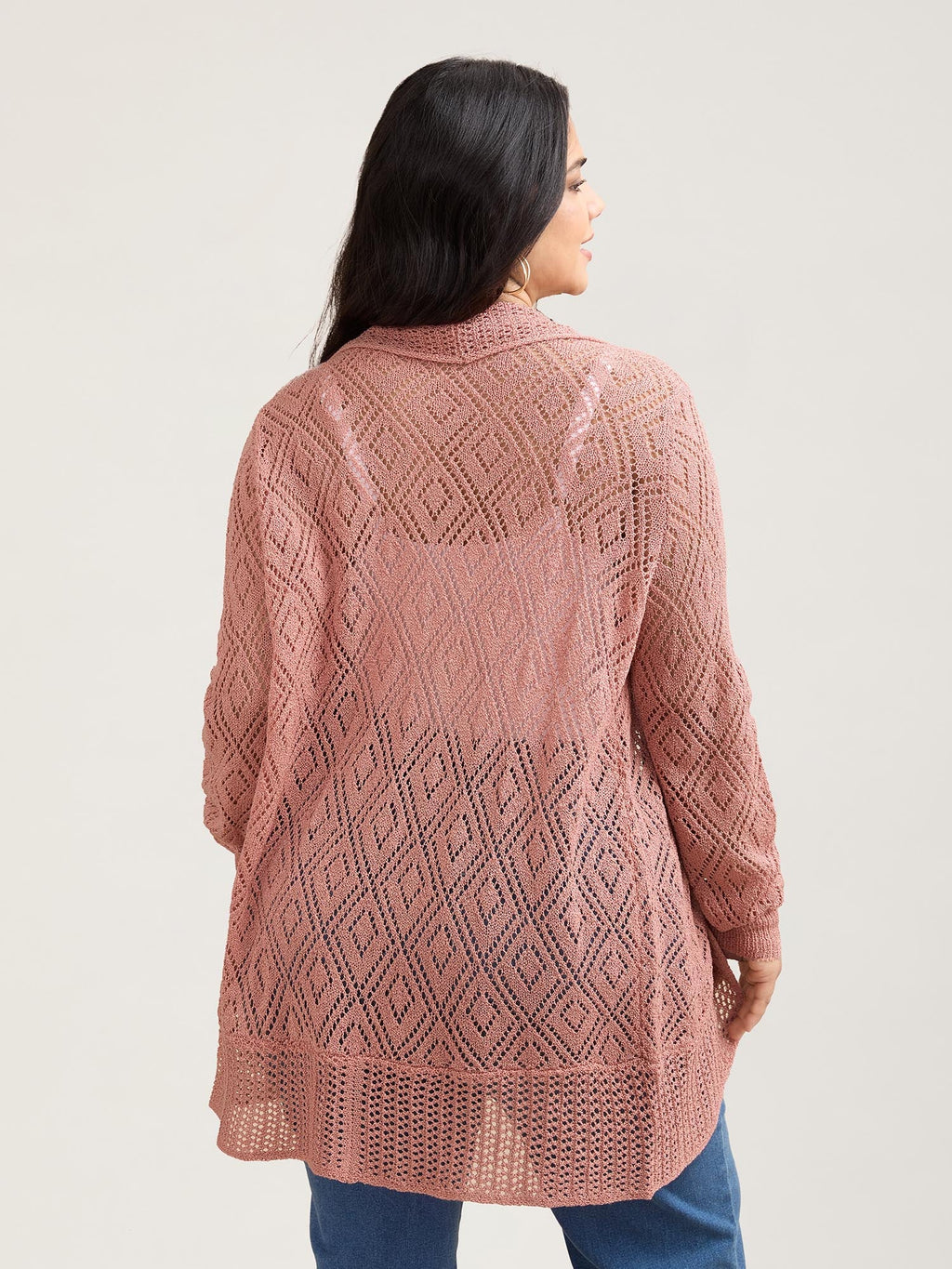 Textured Cut-Out Arc Hem Knit Cardigan