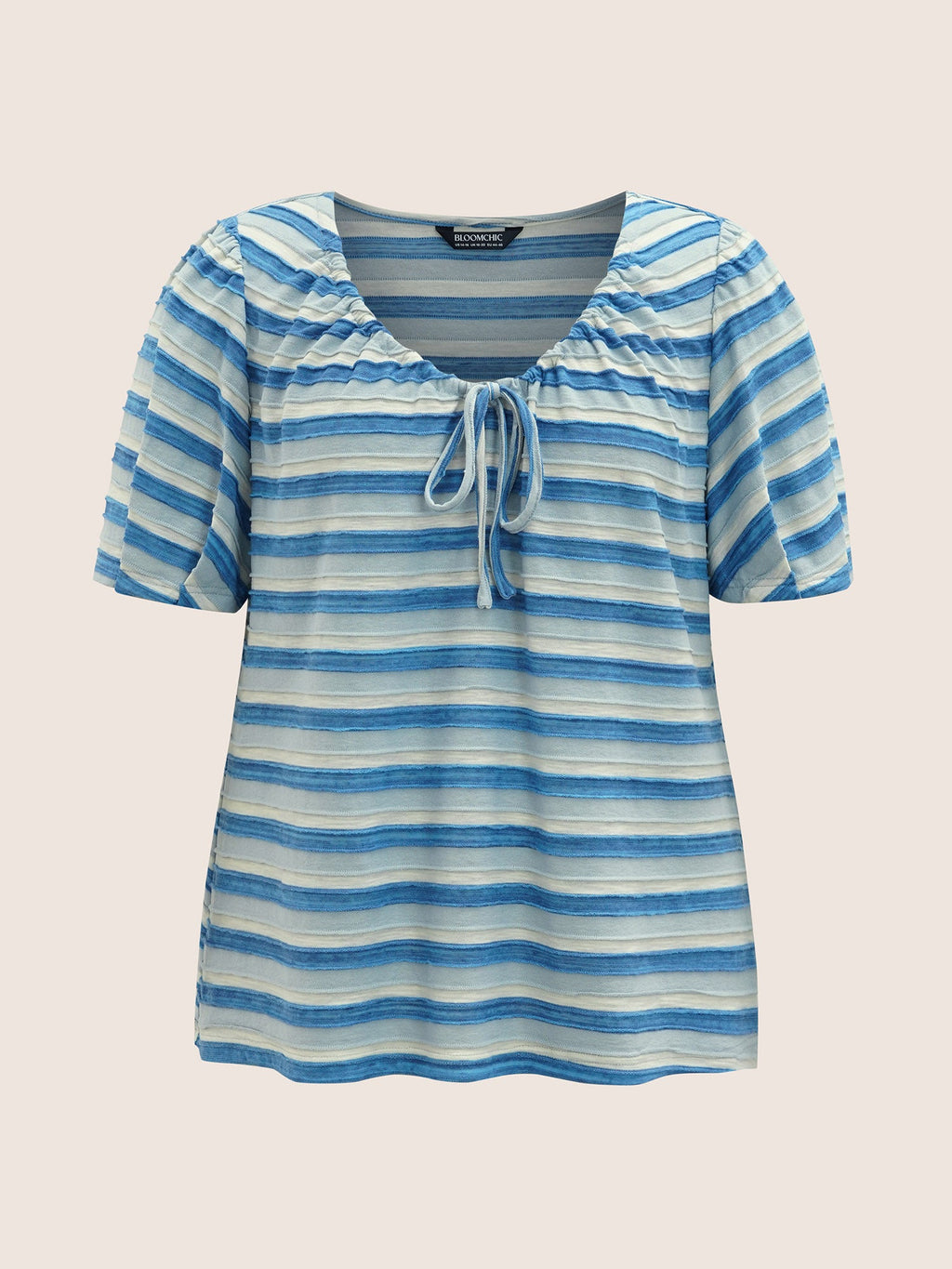 V Neck Textured Striped Tie Knot T-shirt