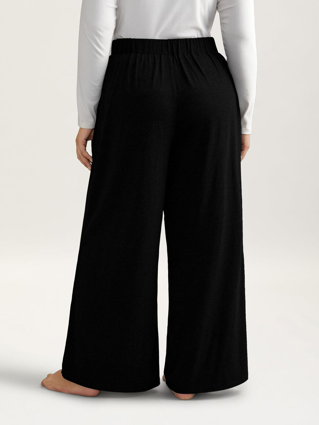 Solid Elastic Waist Wide Leg Lounge Bottoms