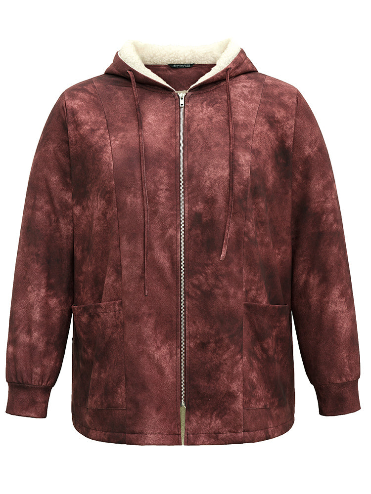 Tie Dye Patchwork Fluffy Zipper Hooded Jacket