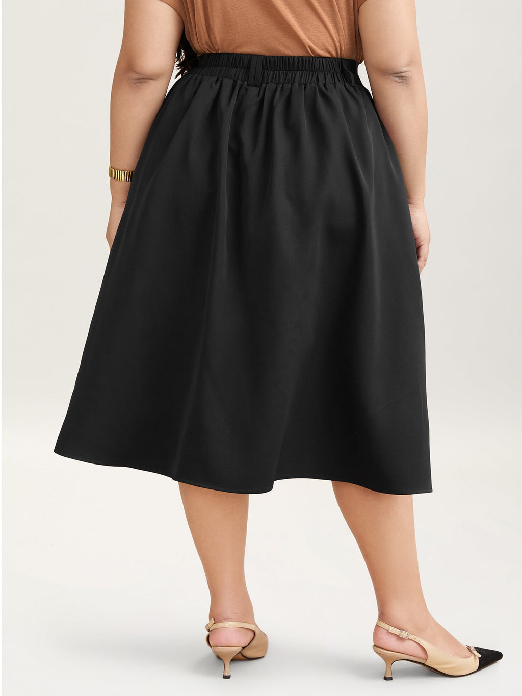 Buckled Button Front Pleated Midi Skirt