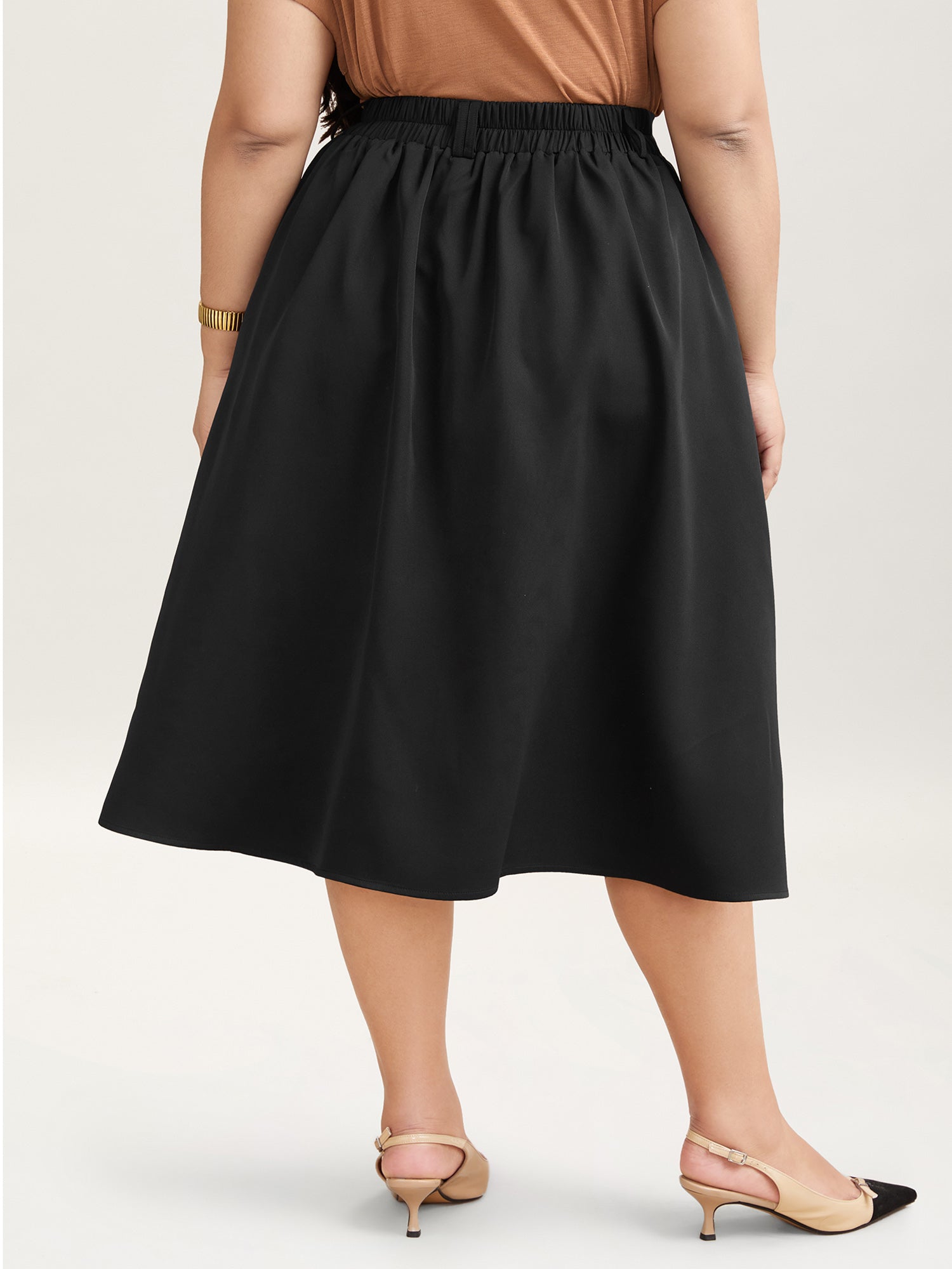 Buckled Button Front Pleated Midi Skirt