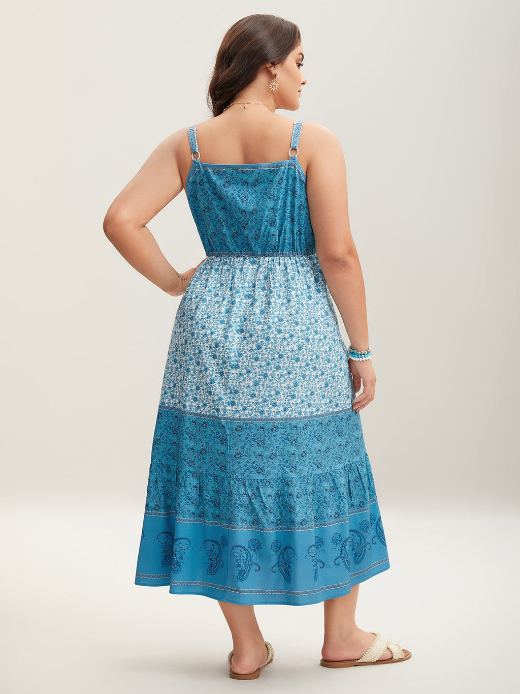Tropical Blues Cinched Cami Midi Dress