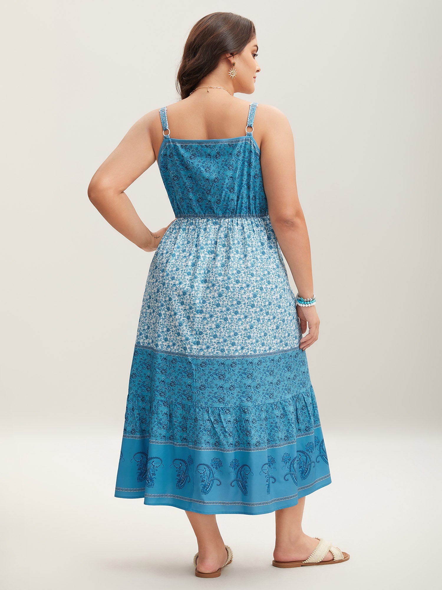 Tropical Blues Cinched Cami Midi Dress