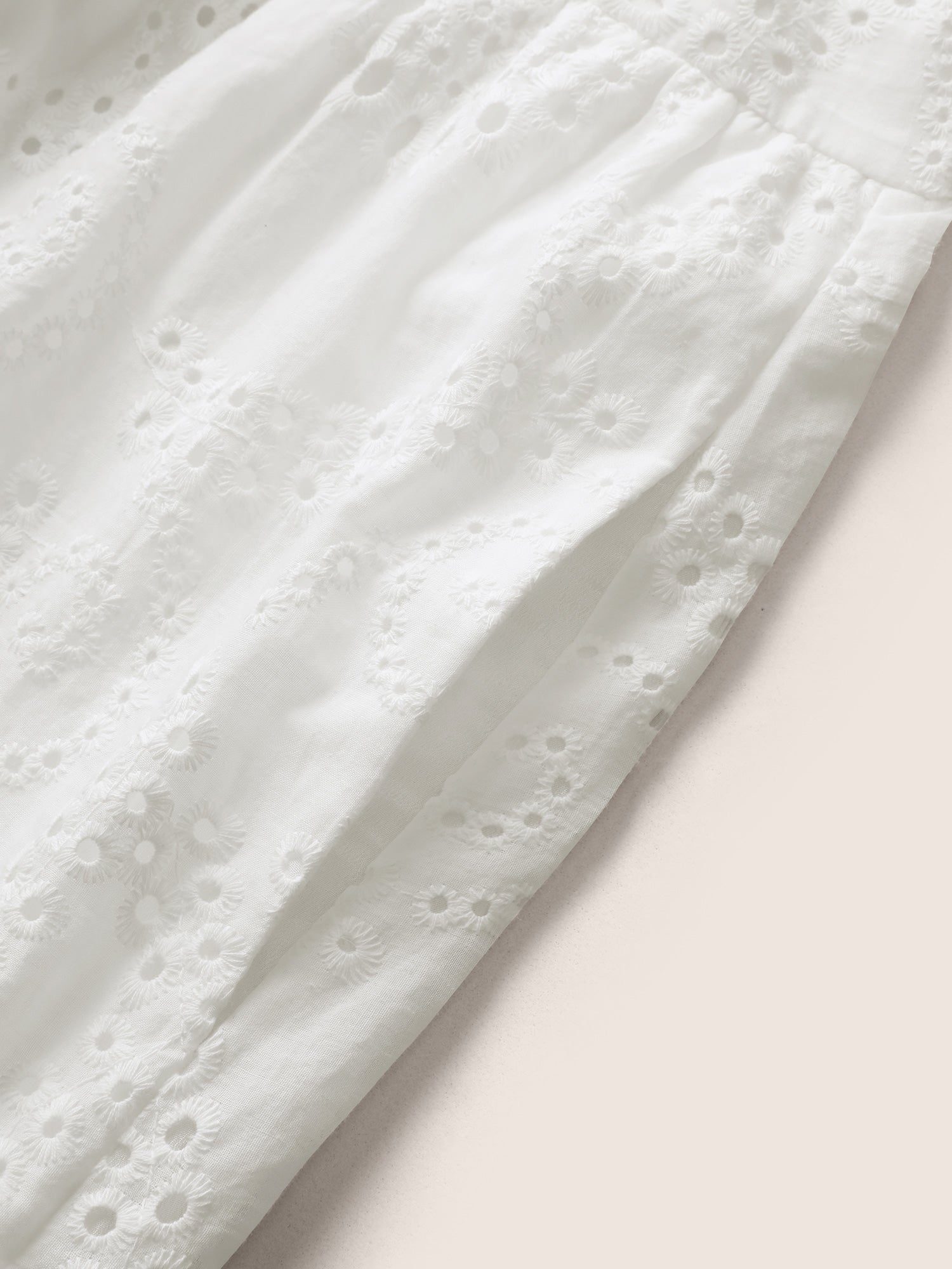 Mock Neck Broderie Anglaise Ruffle Trim Dress