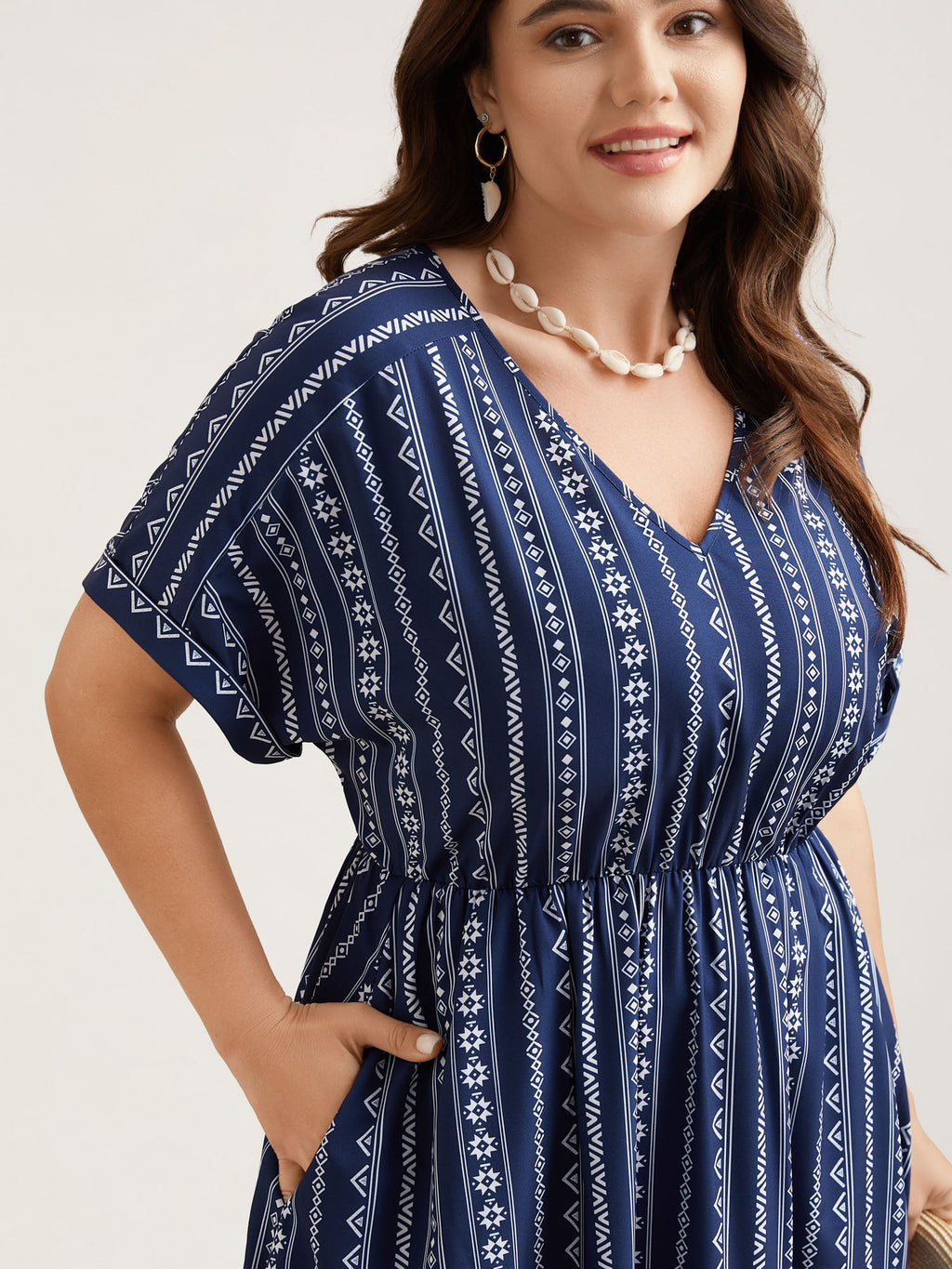 Striped Waist-Cinched Dolman Sleeve Midi Dress