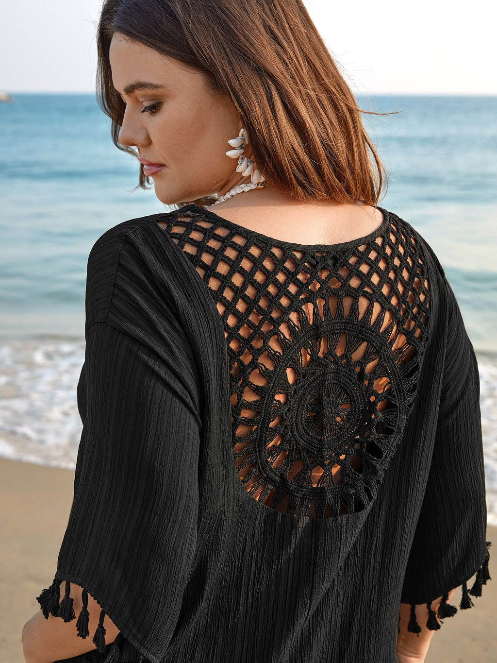 V-Neck Cut-Out Tassels Spliced Midi Dress