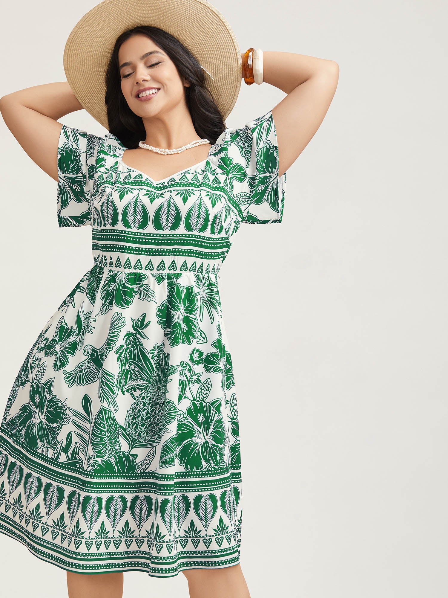 Boho Print Fit Flare Pockets Midi Dress