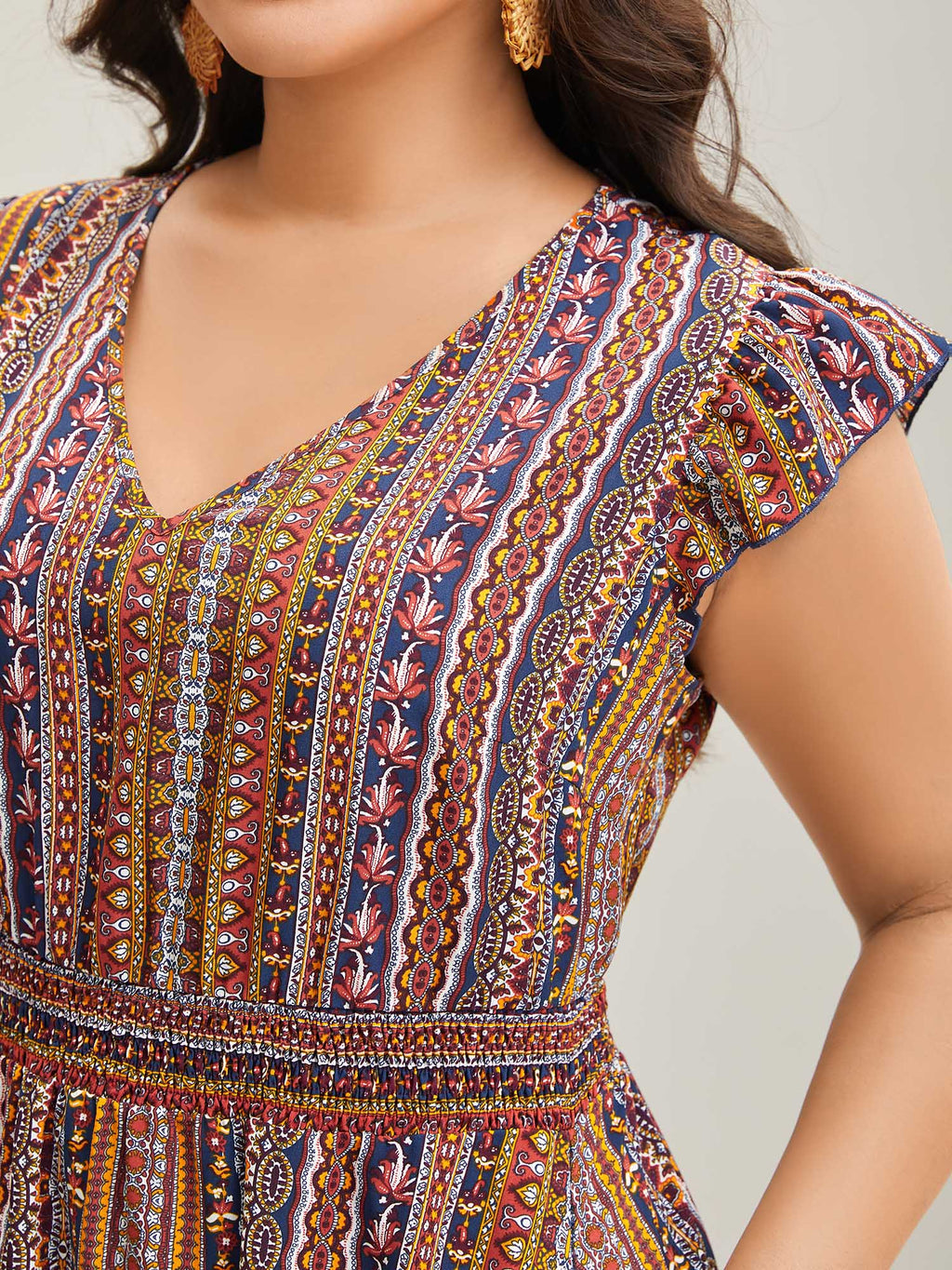 Sunny Stripes Pockets Shirred Midi Dress