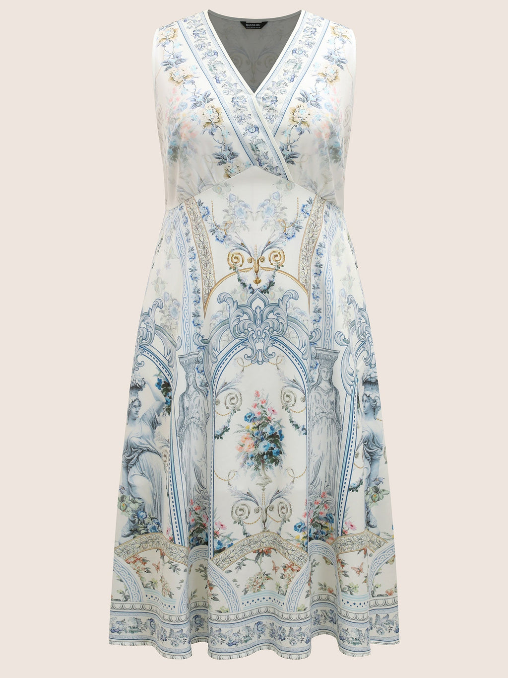 V Neck Boho Print Sleeveless Midi Dress