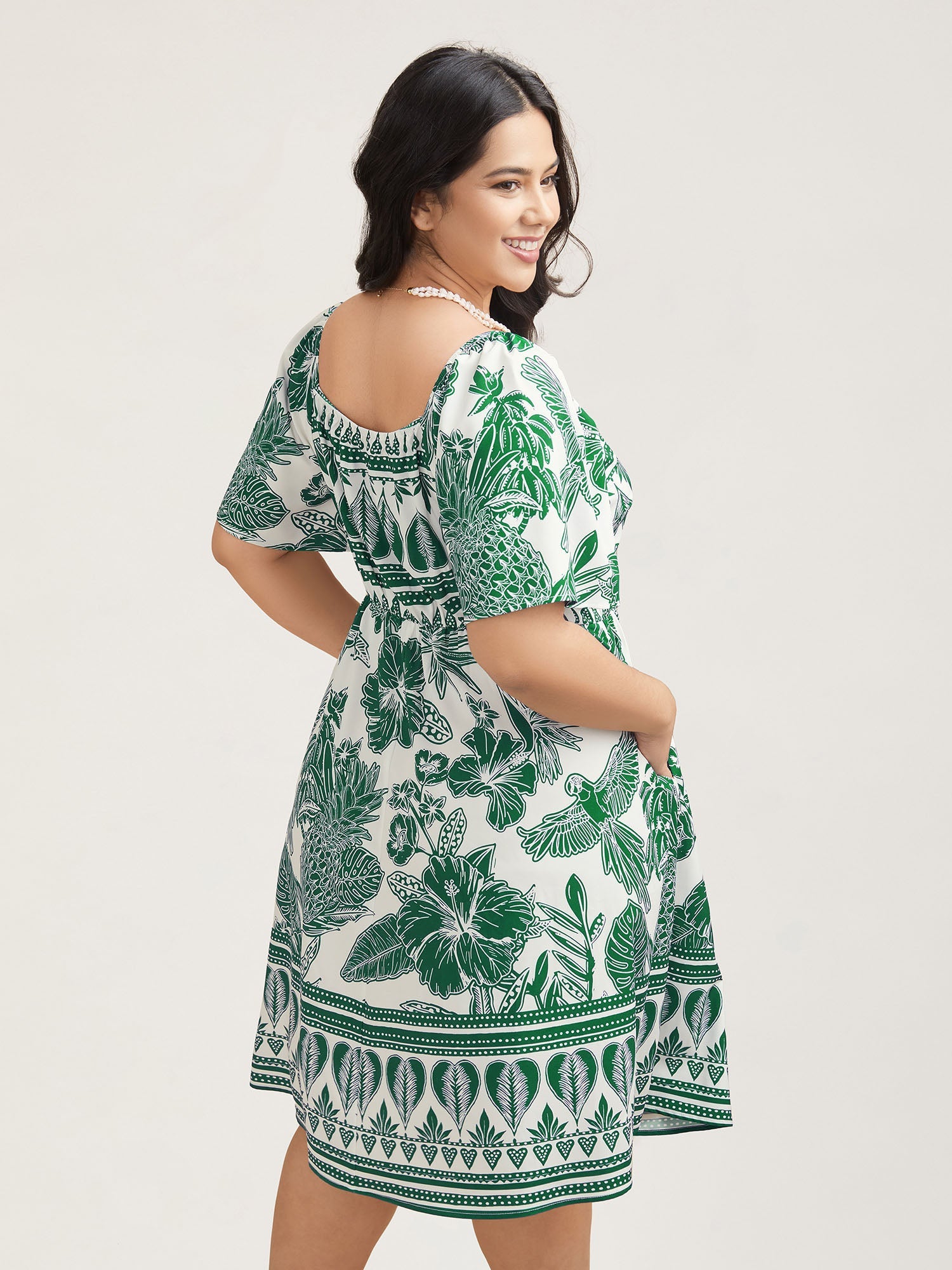 Boho Print Fit Flare Pockets Midi Dress