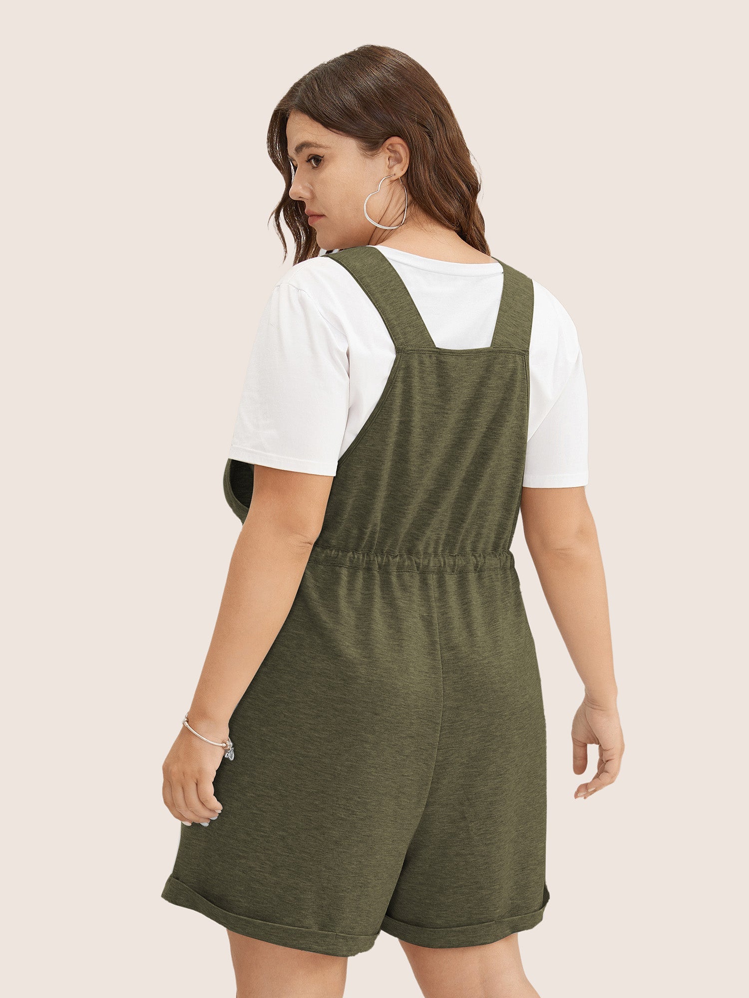 Solid Pocket Drawstring Overall Romper