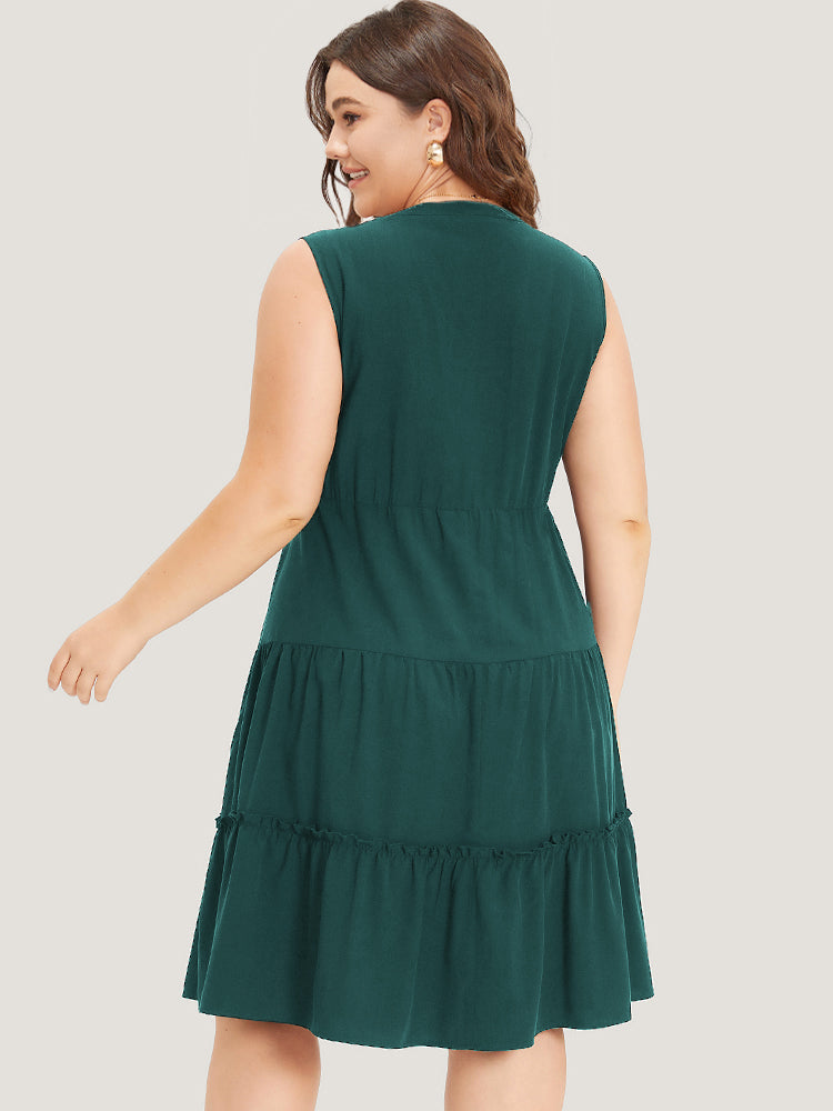 Supersoft Essentials Notched Ruffle Layered Hem Sleeveless Dress