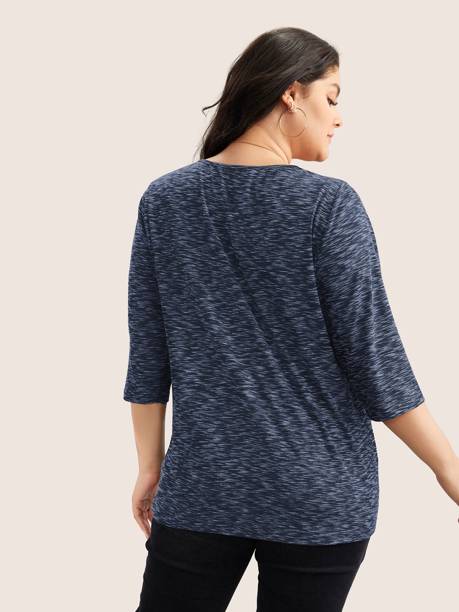 Heather Pleated Button Detail T-shirt