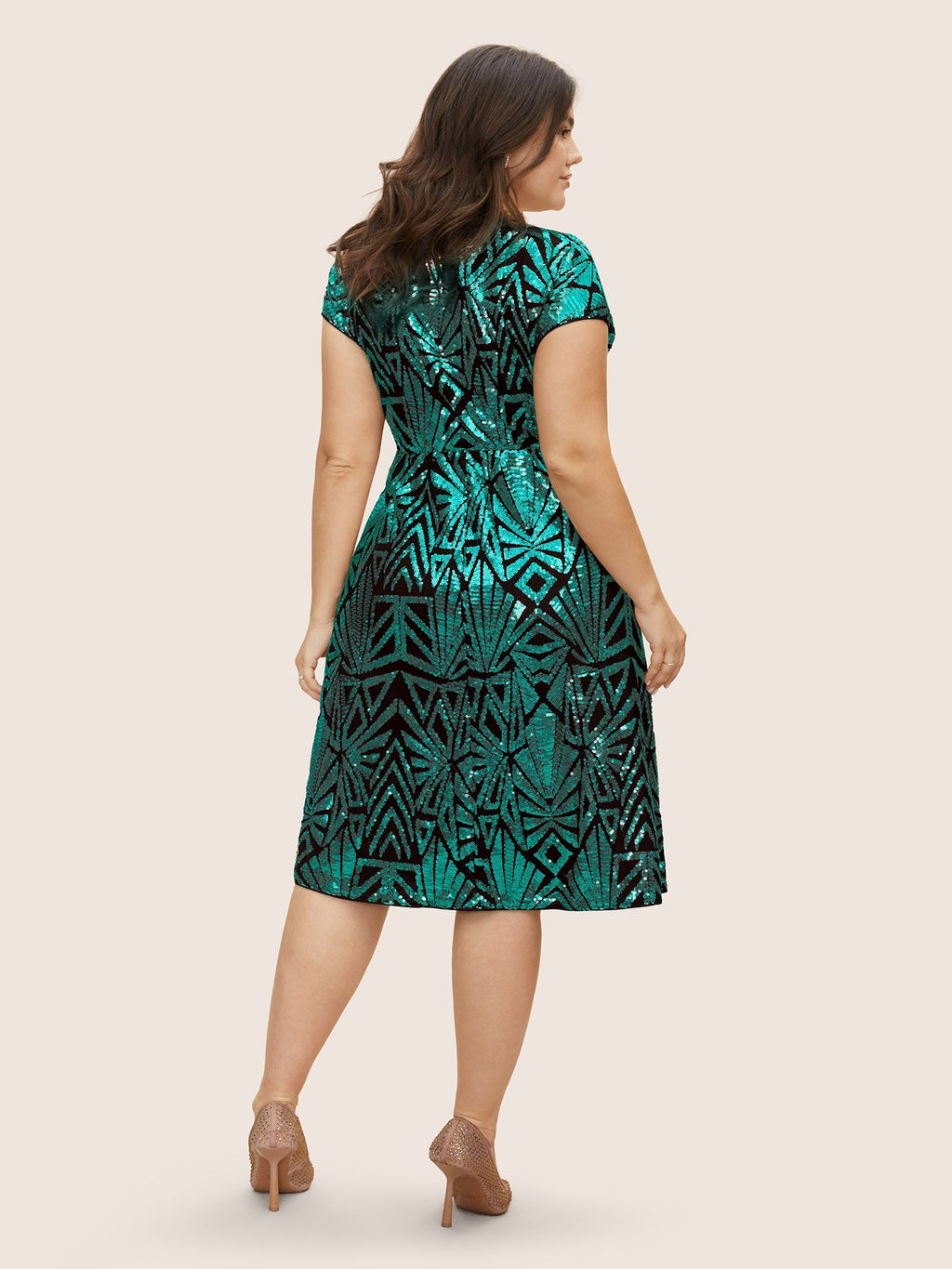 Geometric Sequin Dolman Sleeve Midi Dress