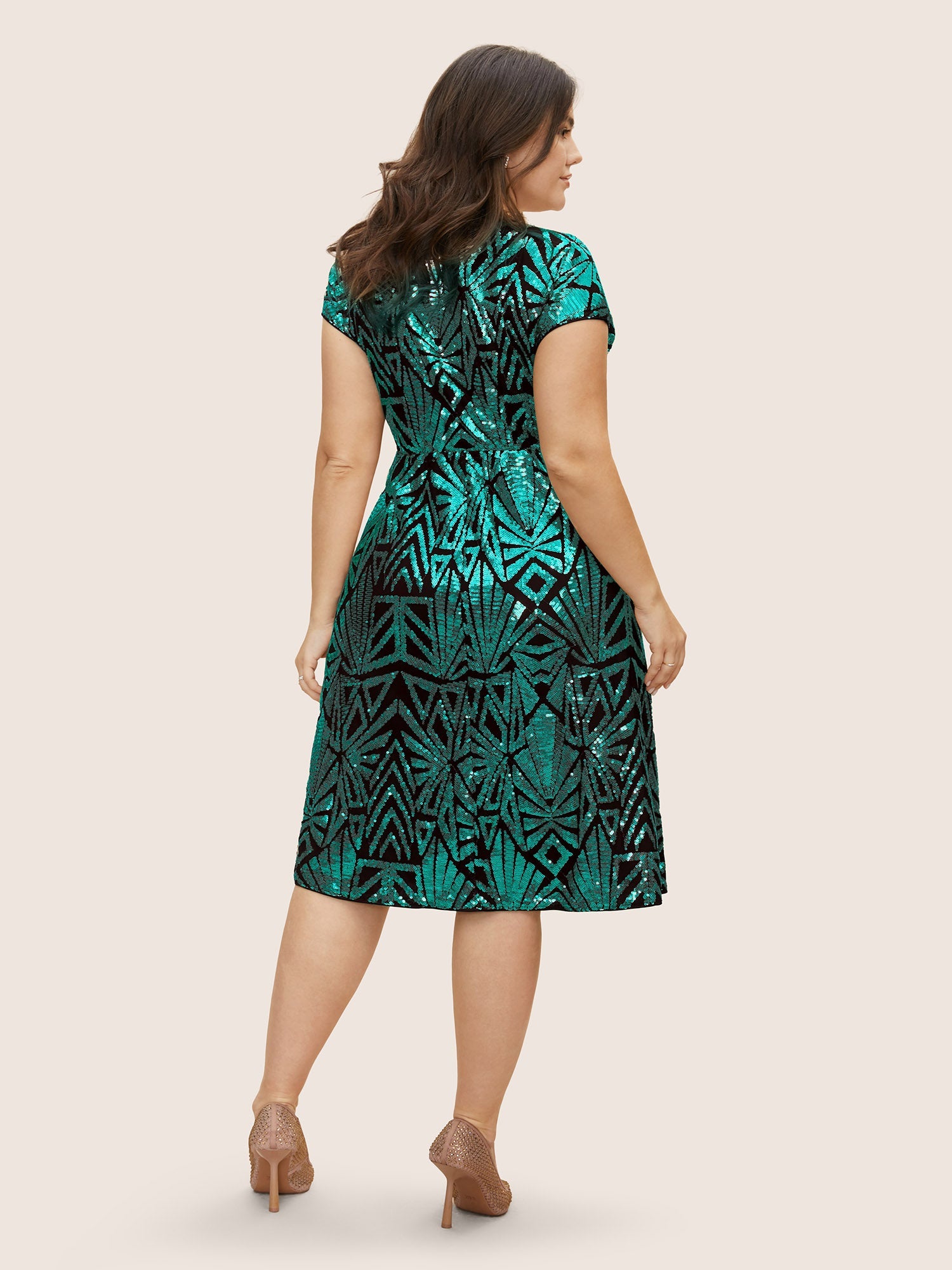 Geometric Sequin Dolman Sleeve Midi Dress