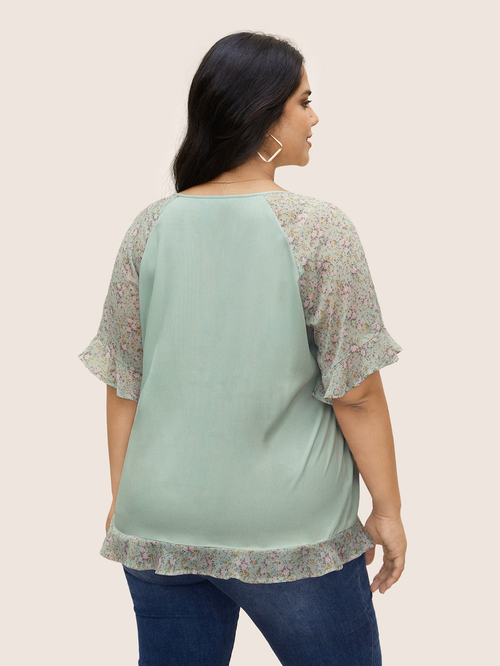 Ditsy Floral Patchwork Ties Flutter Sleeve Blouse