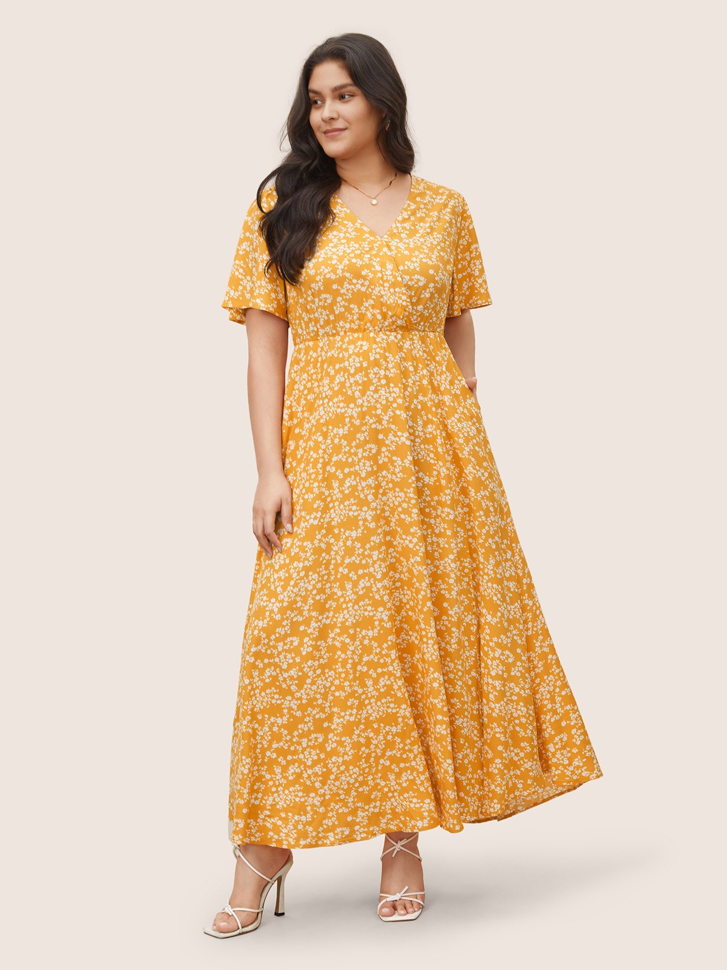 Bloom Dress - Flutter Sleeve Ditsy Floral Pocket Split Maxi Dress