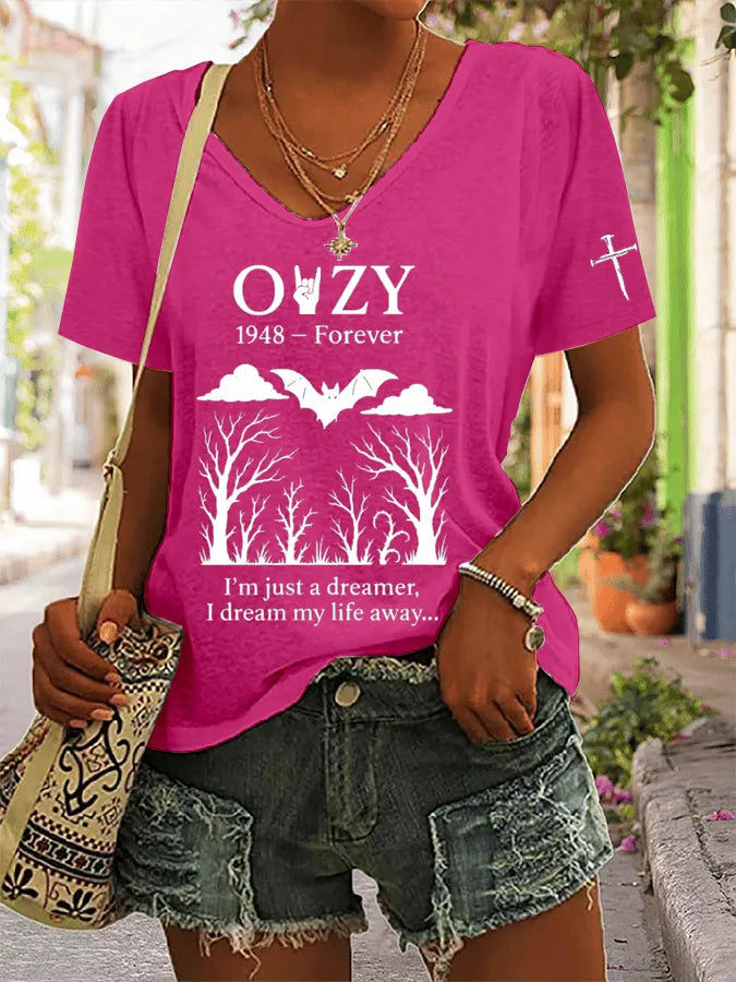Women's Rock Legend Memorial Print V-Neck T-Shirt
