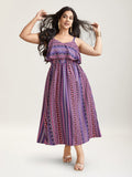 Boho Print Stretchy Waist Pockets Midi Dress
