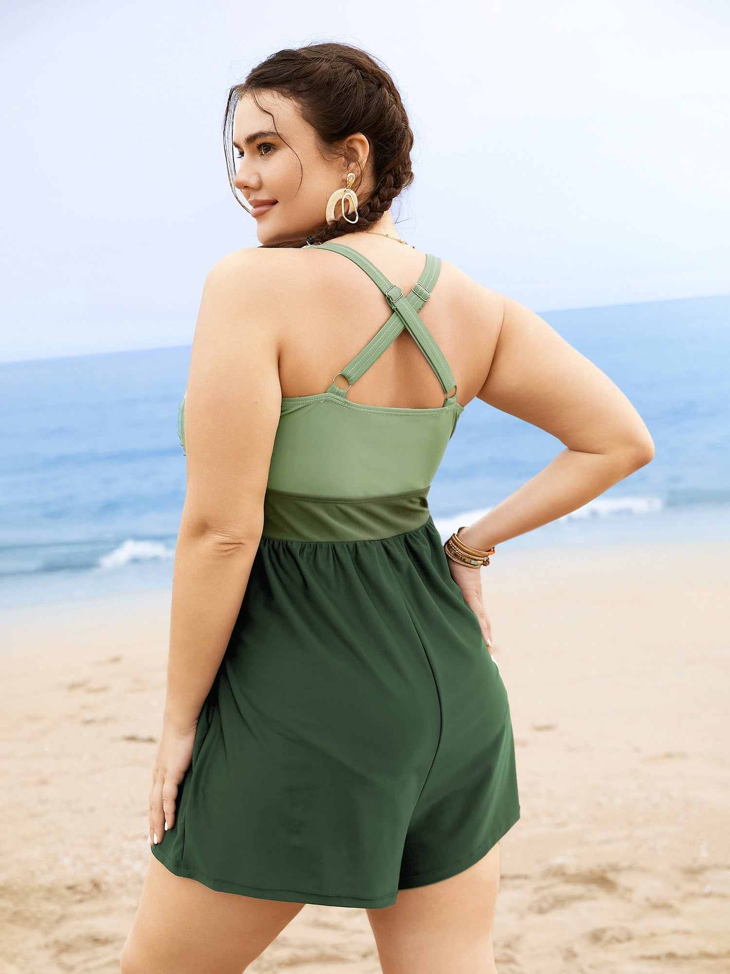 Patchwork Contrast Crossover One Piece Swimsuit