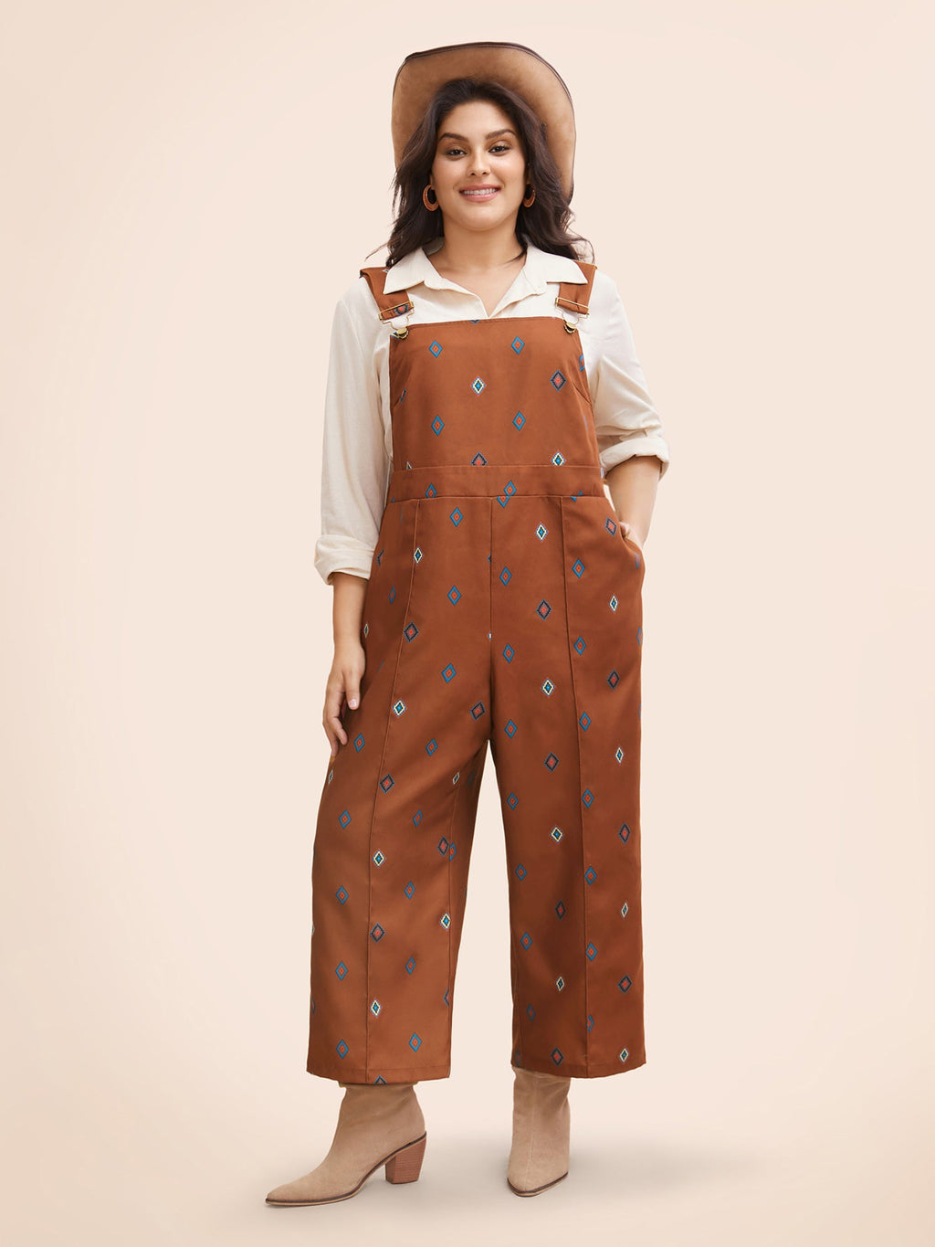 Geometric Print Adjustable Straps Overall